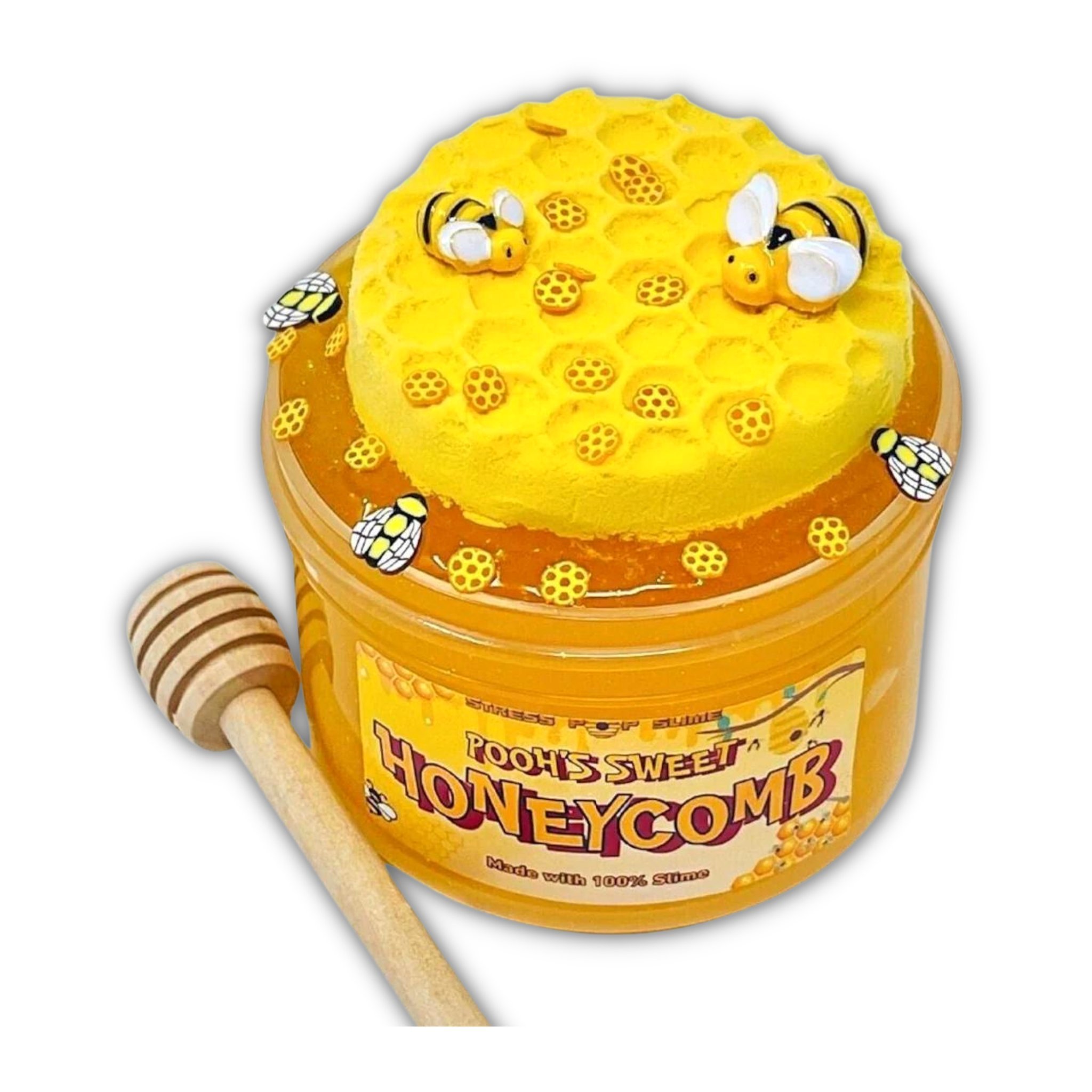 Honigwaben-Slime-Set mit Bienen-Charms, Ton-Topper und Holz-Honigstab