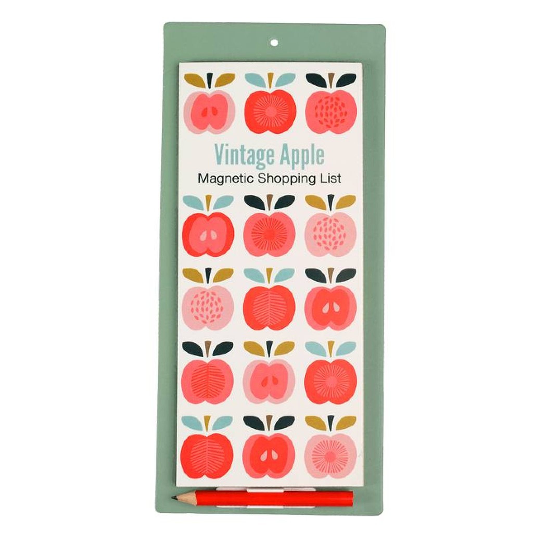 The Vintage Apple notepad with apple pattern and pencil, cut out