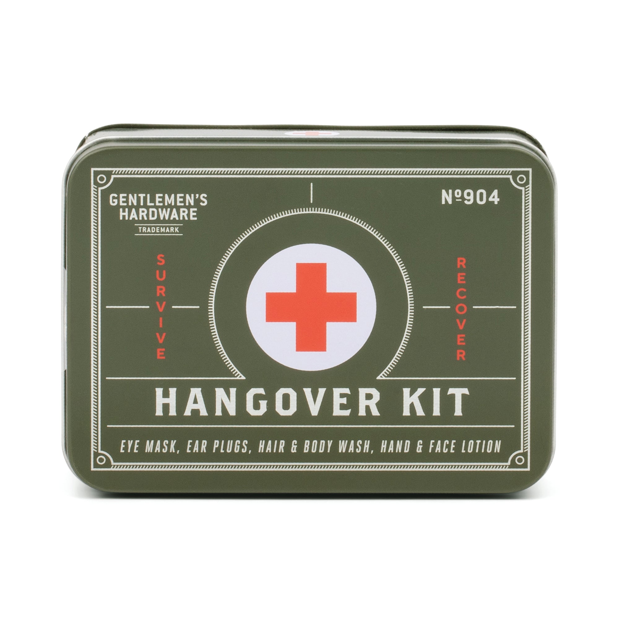 Hangover Kit Metalldose von Gentlemen's Hardware mit Inhaltsangabe