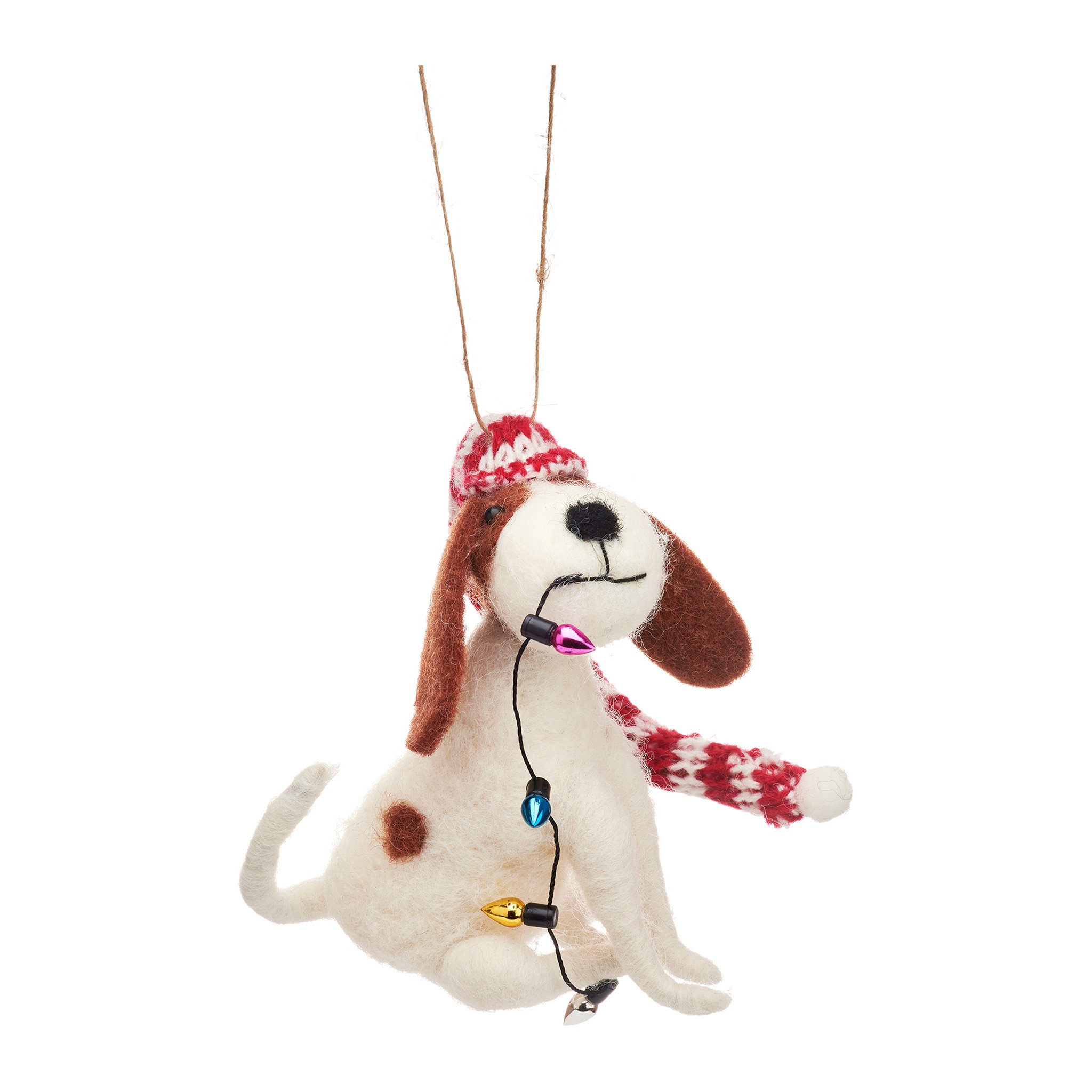 Suspension de Noël chien en feutre avec bonnet, écharpe et guirlande en feutre