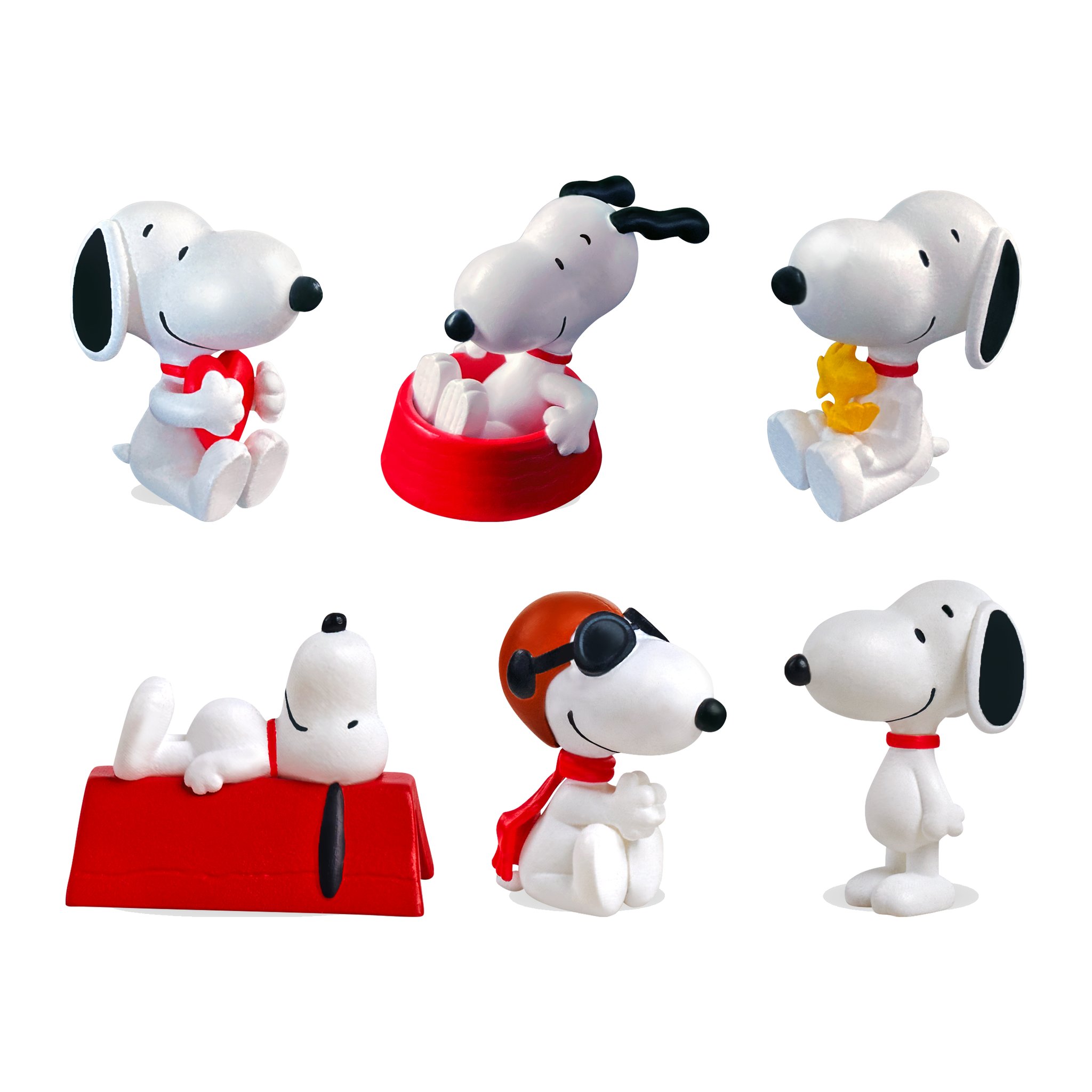 The six collectable Snoopy figures, one hidden in each bath bomb