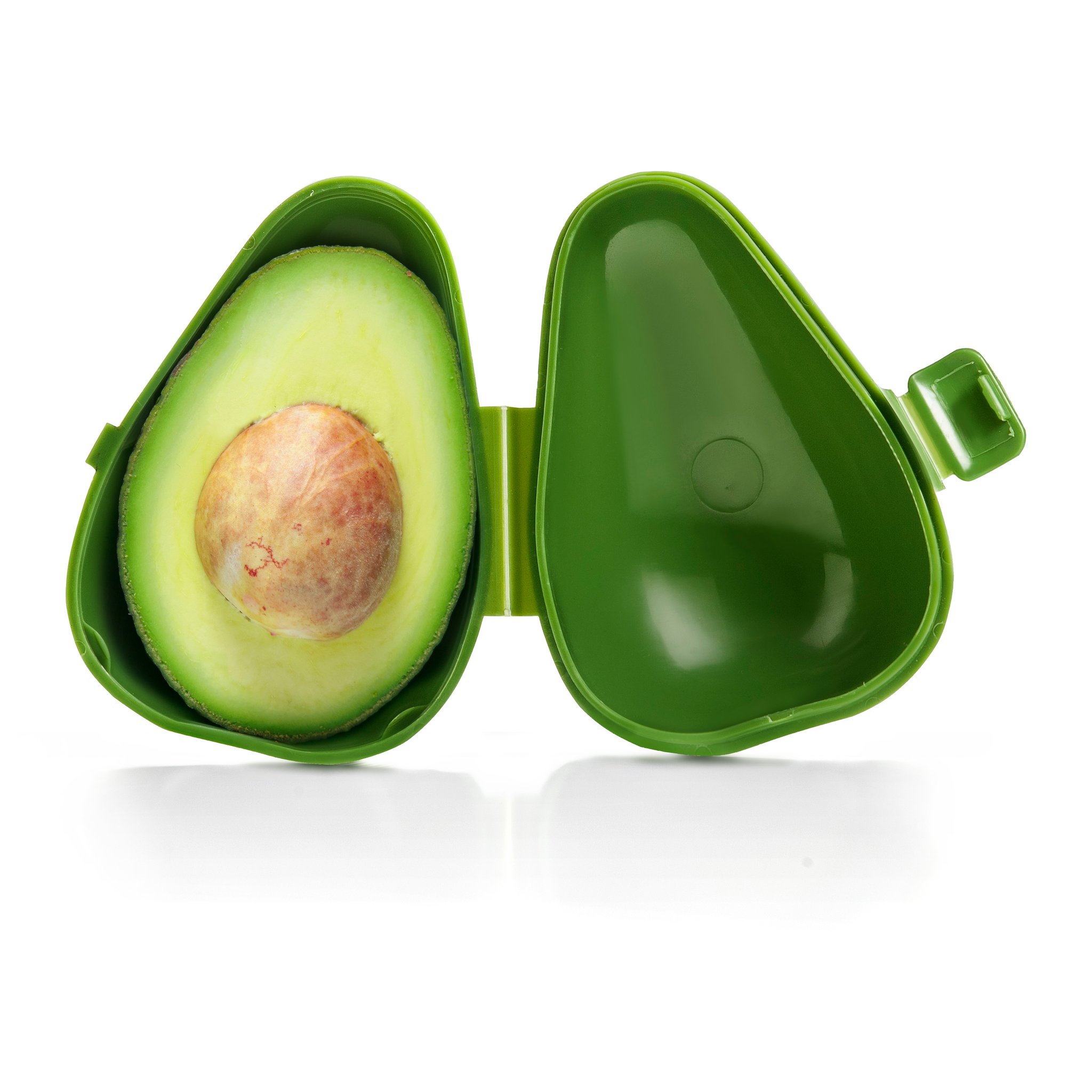 Contenitore per avocado aperto con mezzo avocado e nocciolo
