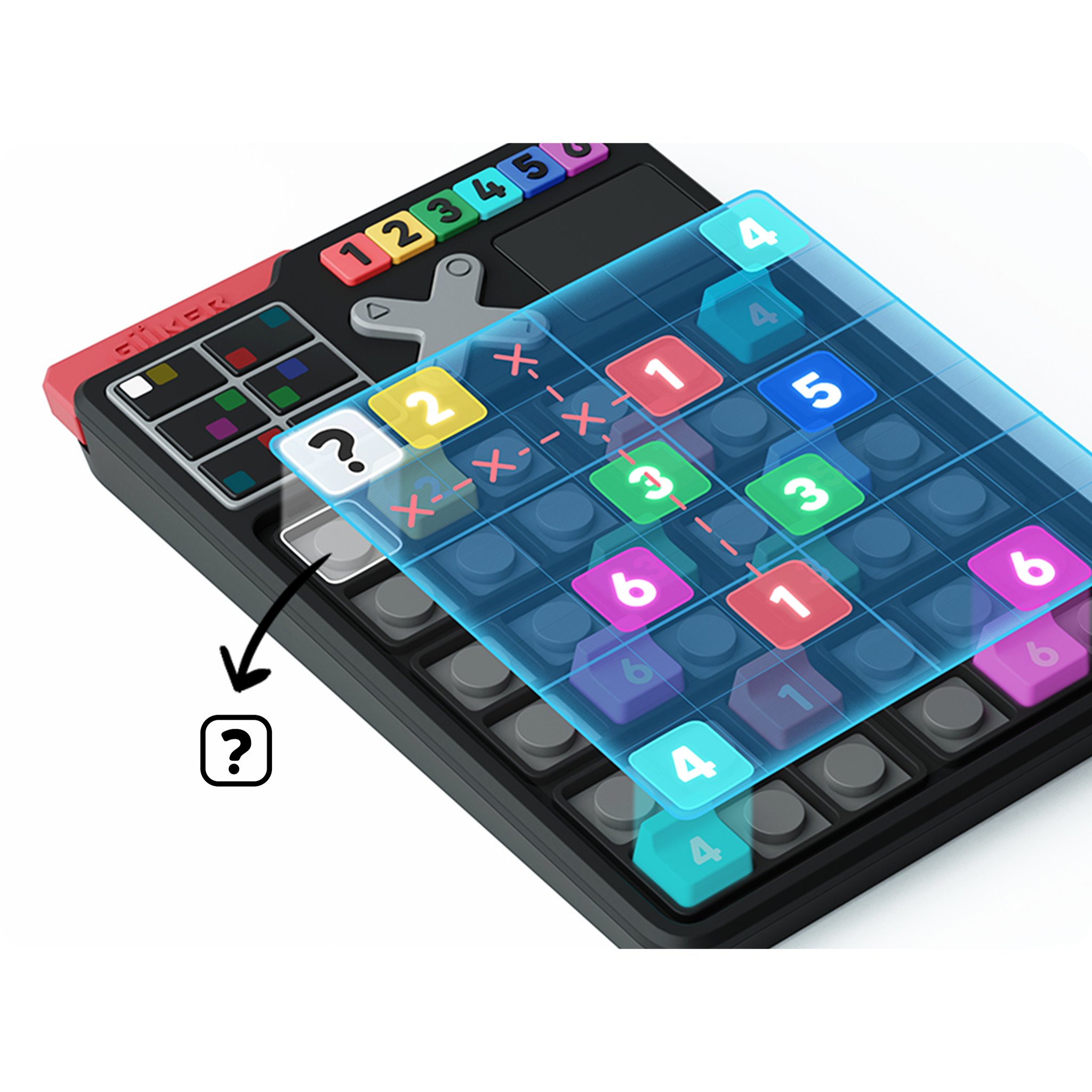 Gros plan sur le mode indice: la console Smart Sudoku met en évidence la case à résoudre sur la grille.