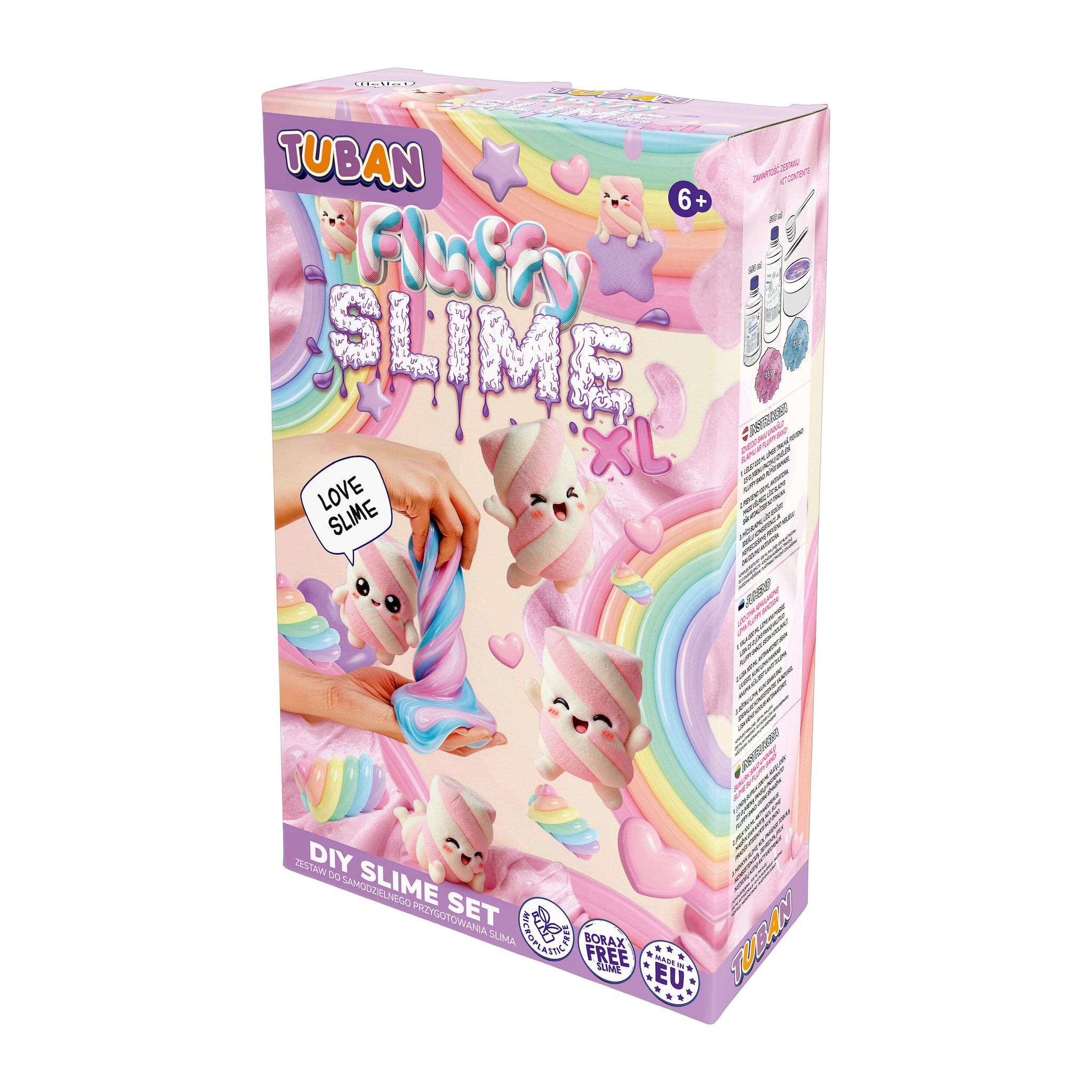 Set Fluffy Slime XL di Tuban nella confezione pastello con personaggi marshmallow