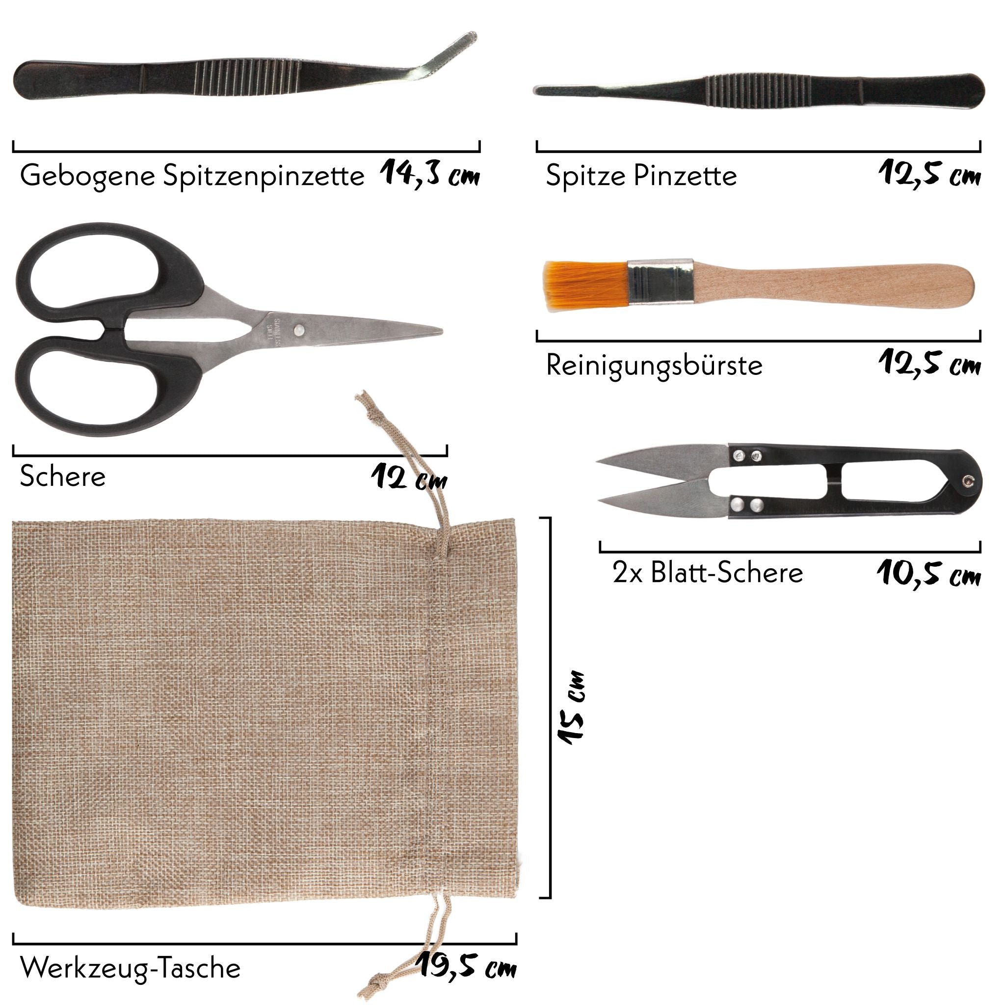 Bonsai Werkzeug-Set Massabbildung Pinzetten Scheren und Werkzeug-Tasche