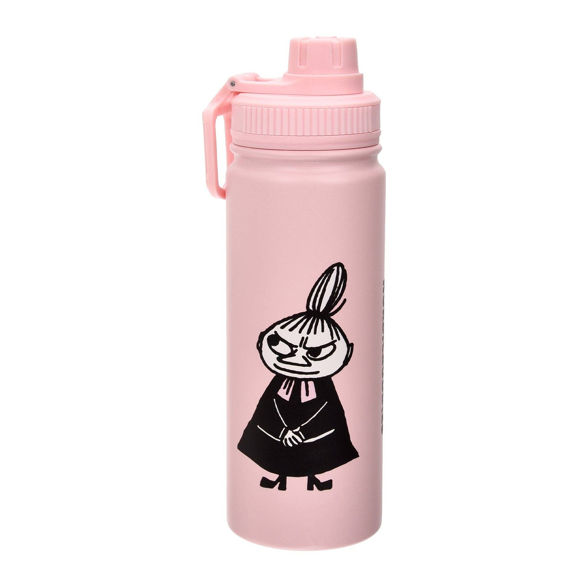 Back of the thermal bottle with Little My standing with crossed arms