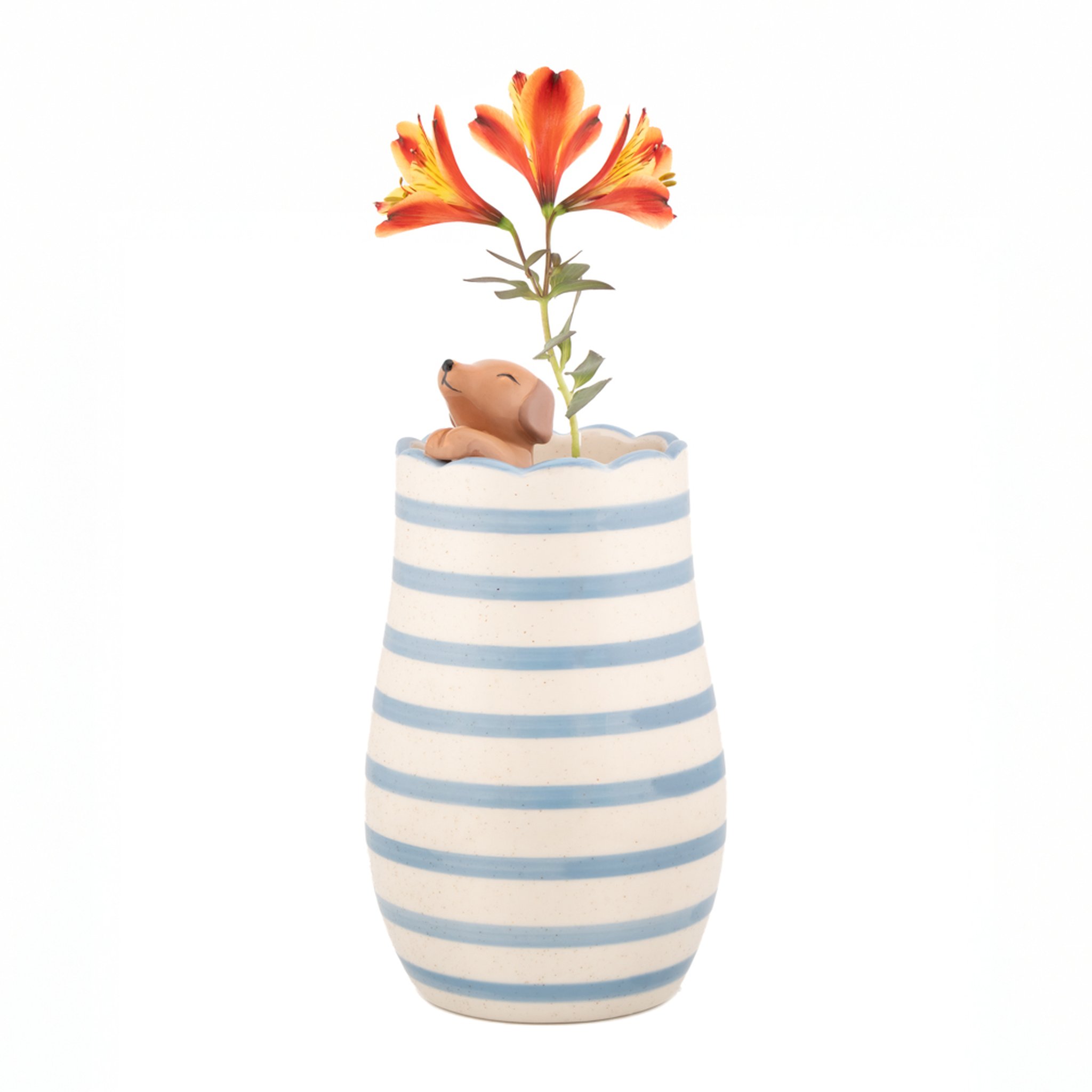 Dackel Vase mit Blumen dekoriert