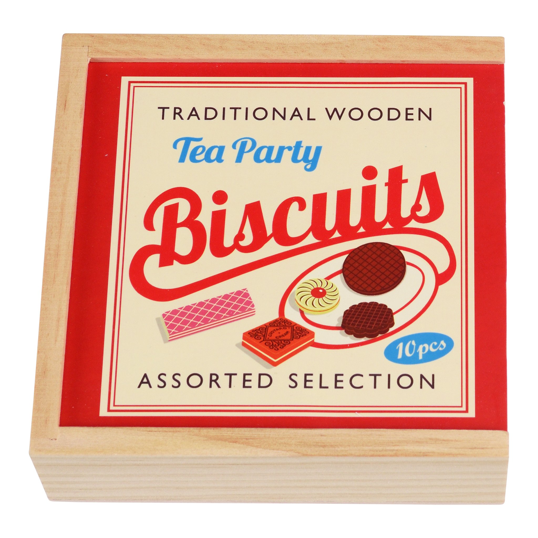 Die Holzbox der Teeparty Kekse mit bedrucktem Deckel «Traditional Wooden Tea Party Biscuits»
