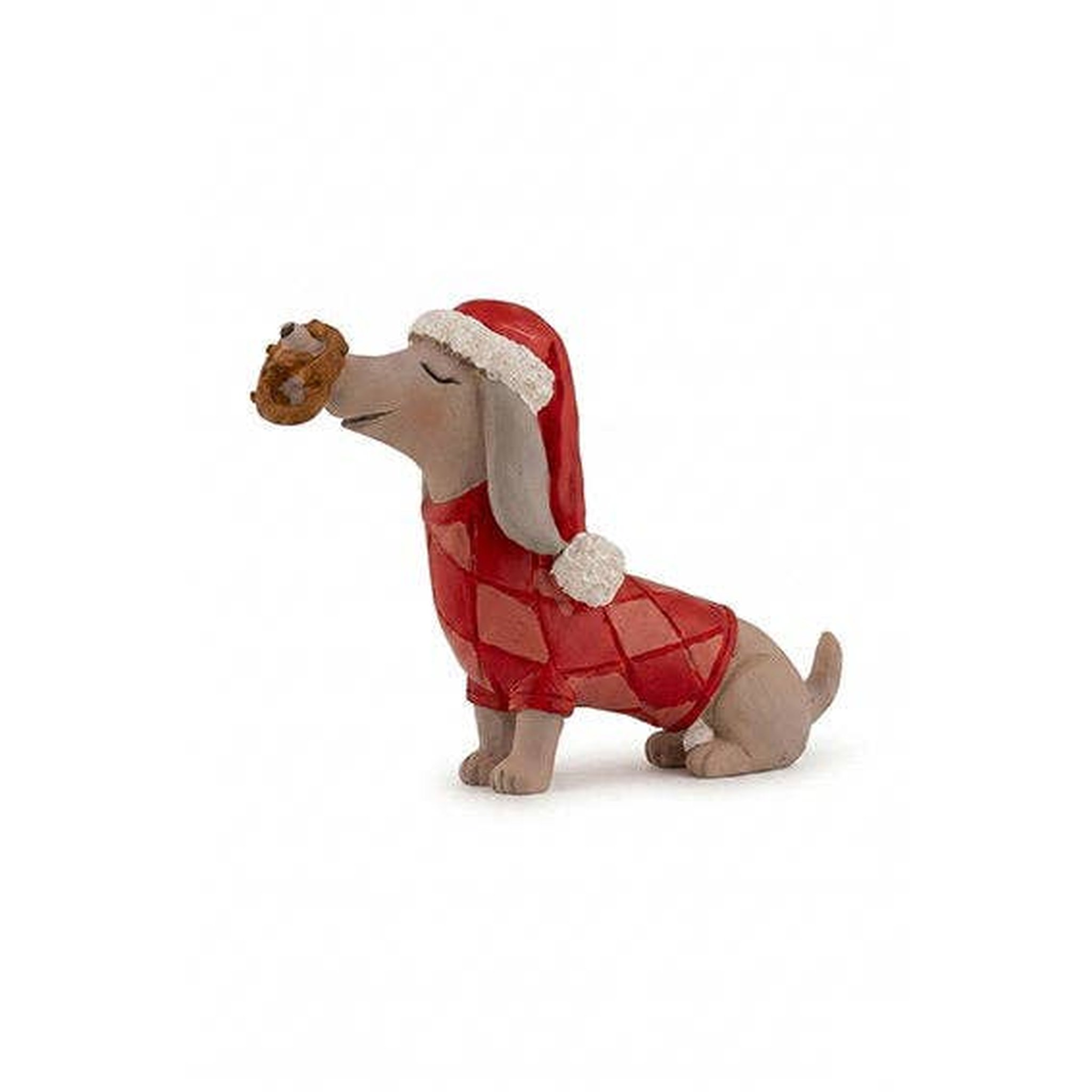 Dackel-Figur mit Weihnachtsmütze – Ansicht