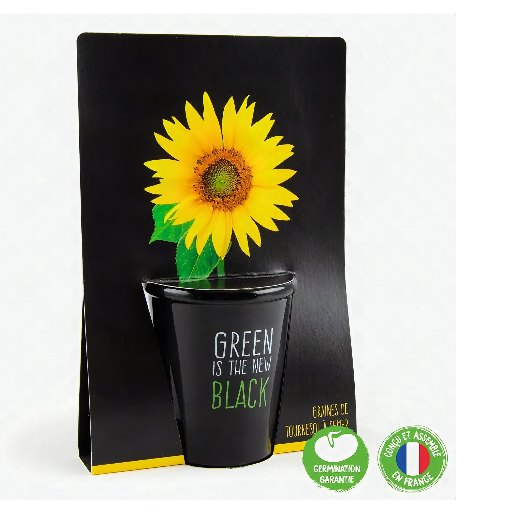 Confezione del kit girasole con i marchi germinazione garantita e assemblato in Francia