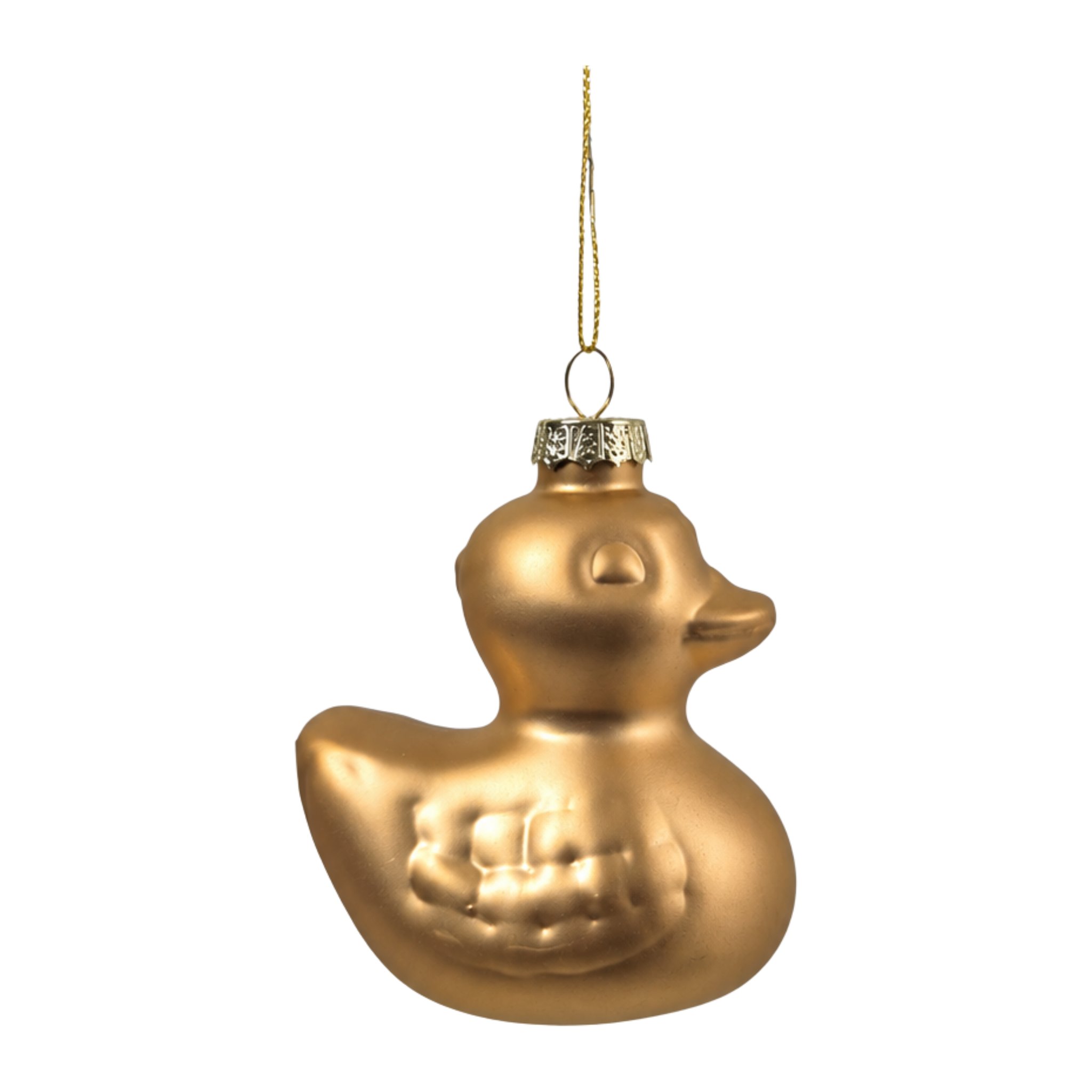 Canard en caoutchouc doré mat, suspension de Noël en verre, détourée