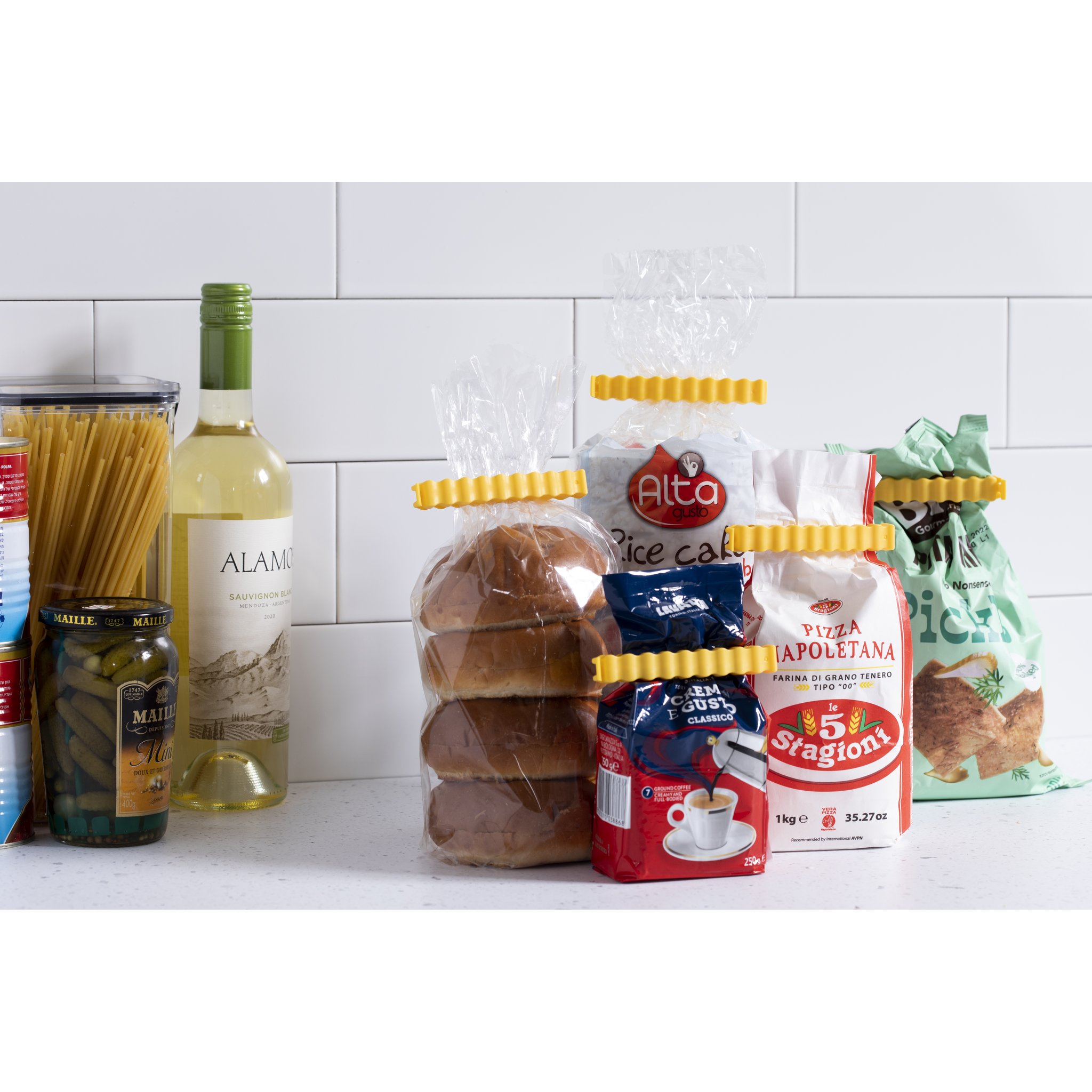 Pommes Tütenklammern verschliessen Wein-, Pasta- und Brot-Verpackungen