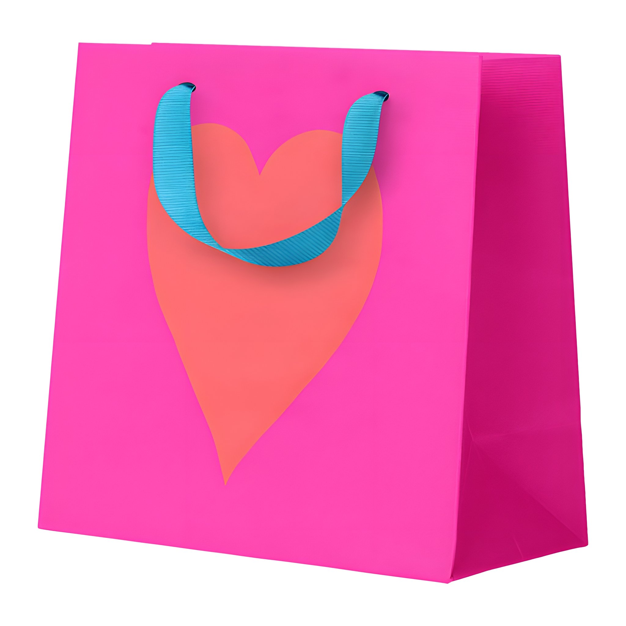 Busta regalo piccola con cuore neon di Ohh Deer con manici in nastro su sfondo bianco