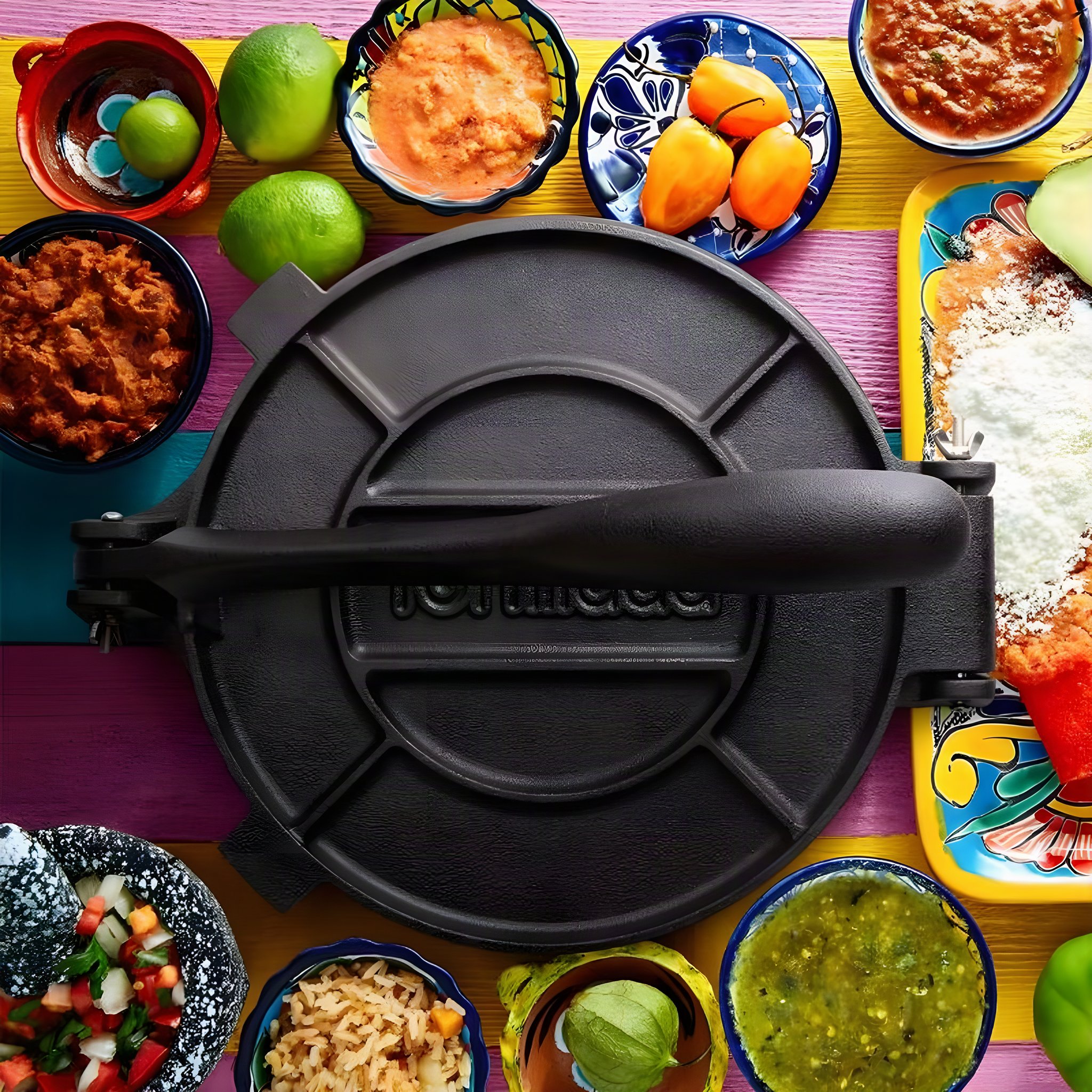 Premium Tortilla Presse aus Gusseisen mit Rezepten (25cm) inkl. E-Book mit 50 Tortilla Rezepten