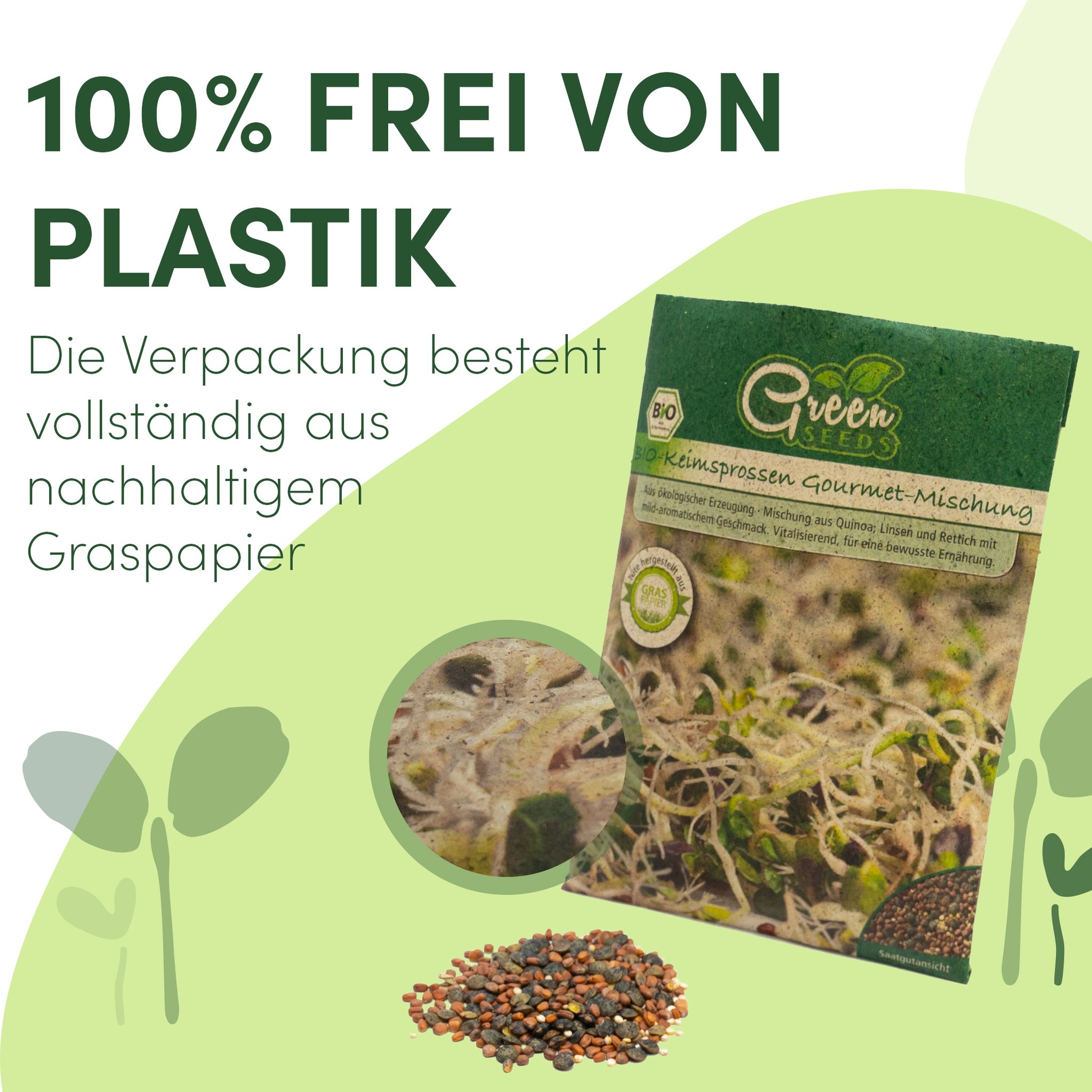 Bio-Keimsprossen Saatgut Detail einer Saatgut-Tüte