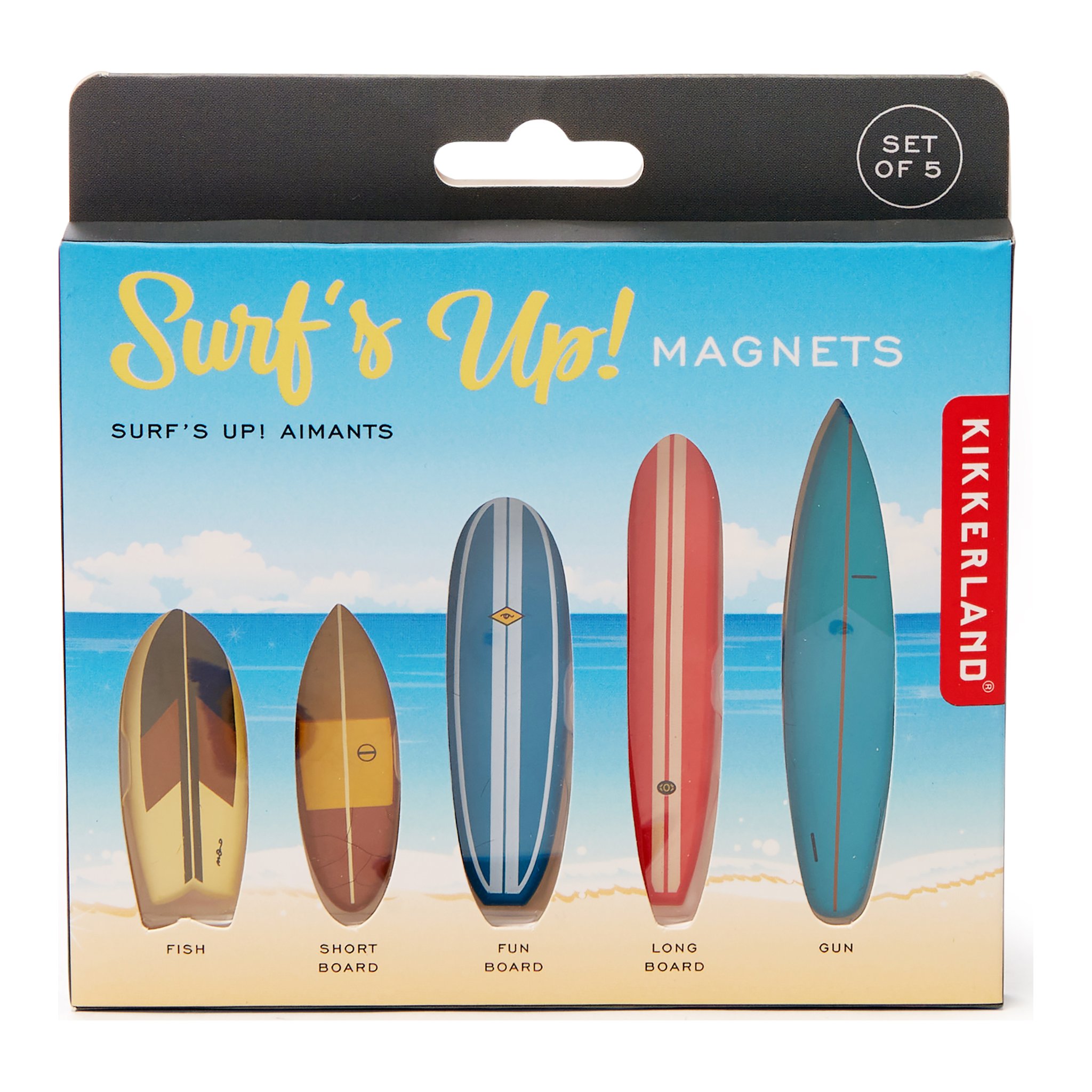 Magneti tavola da surf nella confezione «Surf's Up! Magnets» di Kikkerland