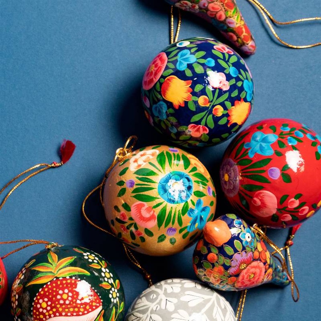 Kaschmiri-Pappmaché Weihnachtskugelset