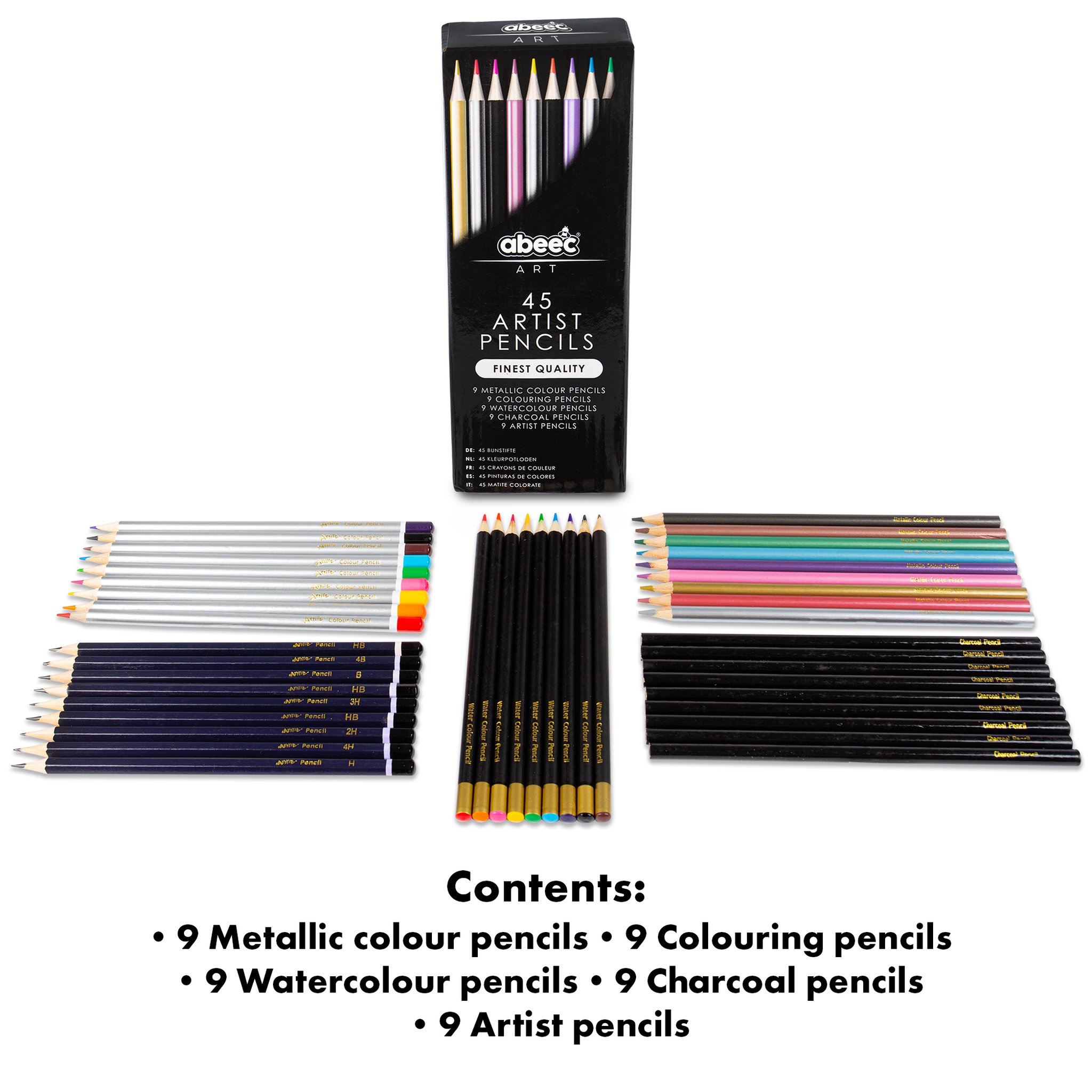 abeec Künstler-Buntstifte – Inhalt: Metallic, Bunt, Aquarell, Kohle, Künstler