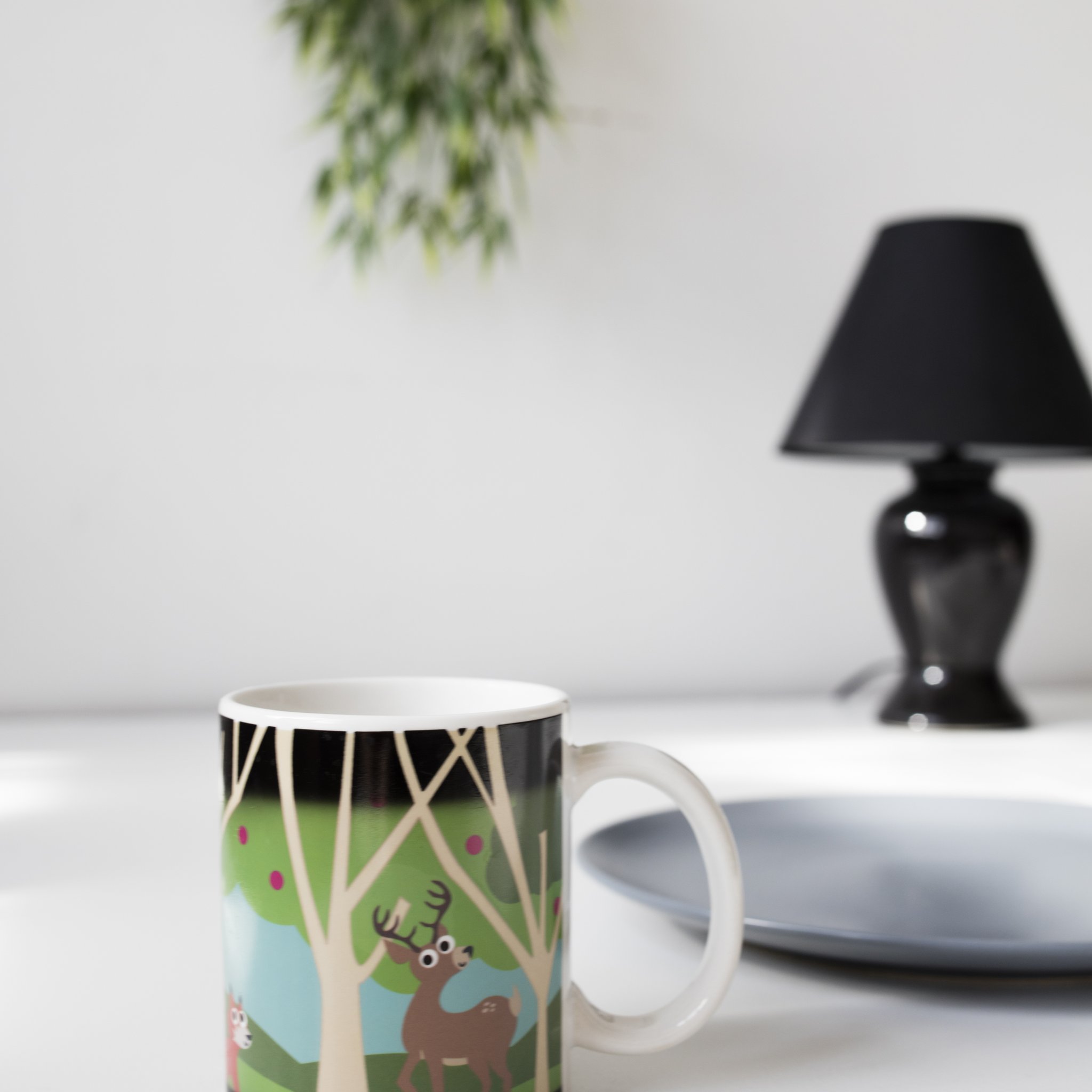 Woodlands Heat Change Mug – colourful day forest with deer and fox
