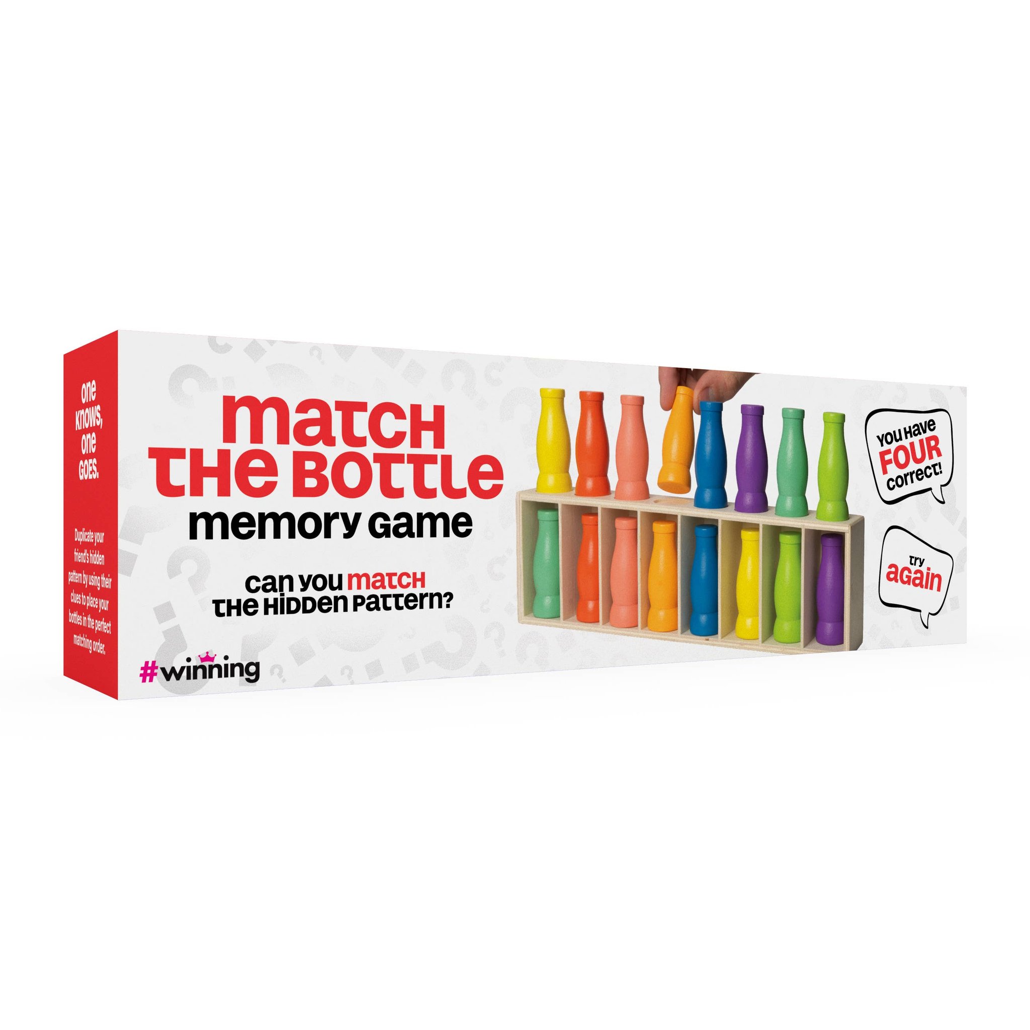 Confezione del gioco Match the Bottle con finestra sulle bottigliette colorate