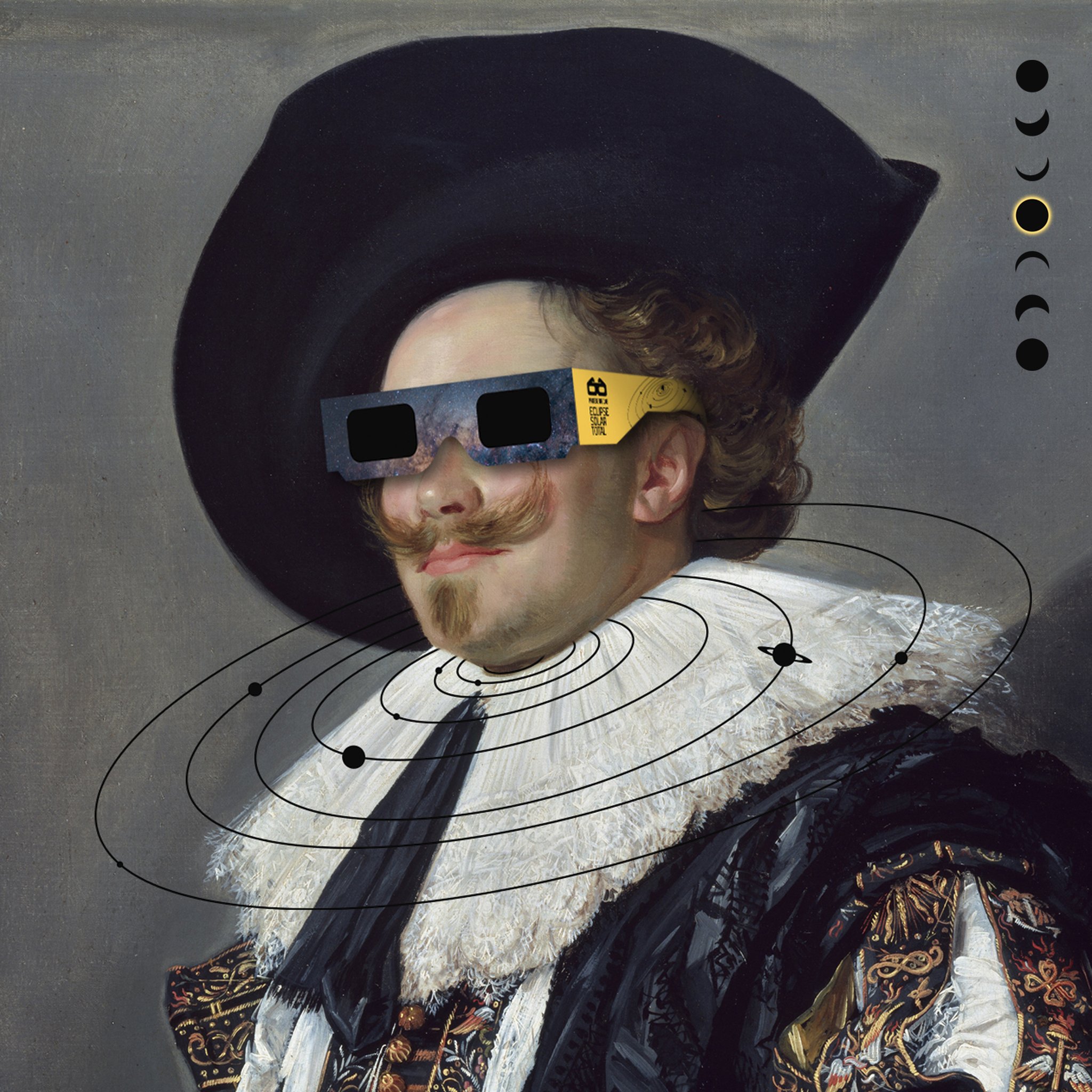 Astromo Sonnenfinsternisbrille Cosmos – Kavalier-Portrait mit Galaxie-Brille