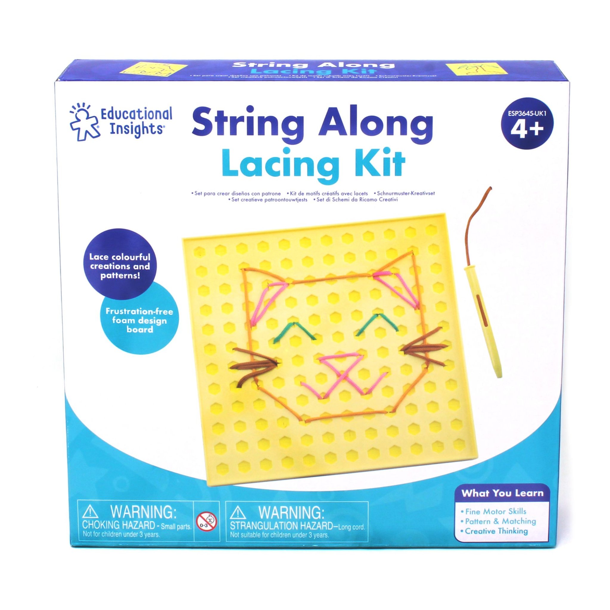 Verpackung String Along Lacing Kit von Educational Insights mit gefädelter Katze