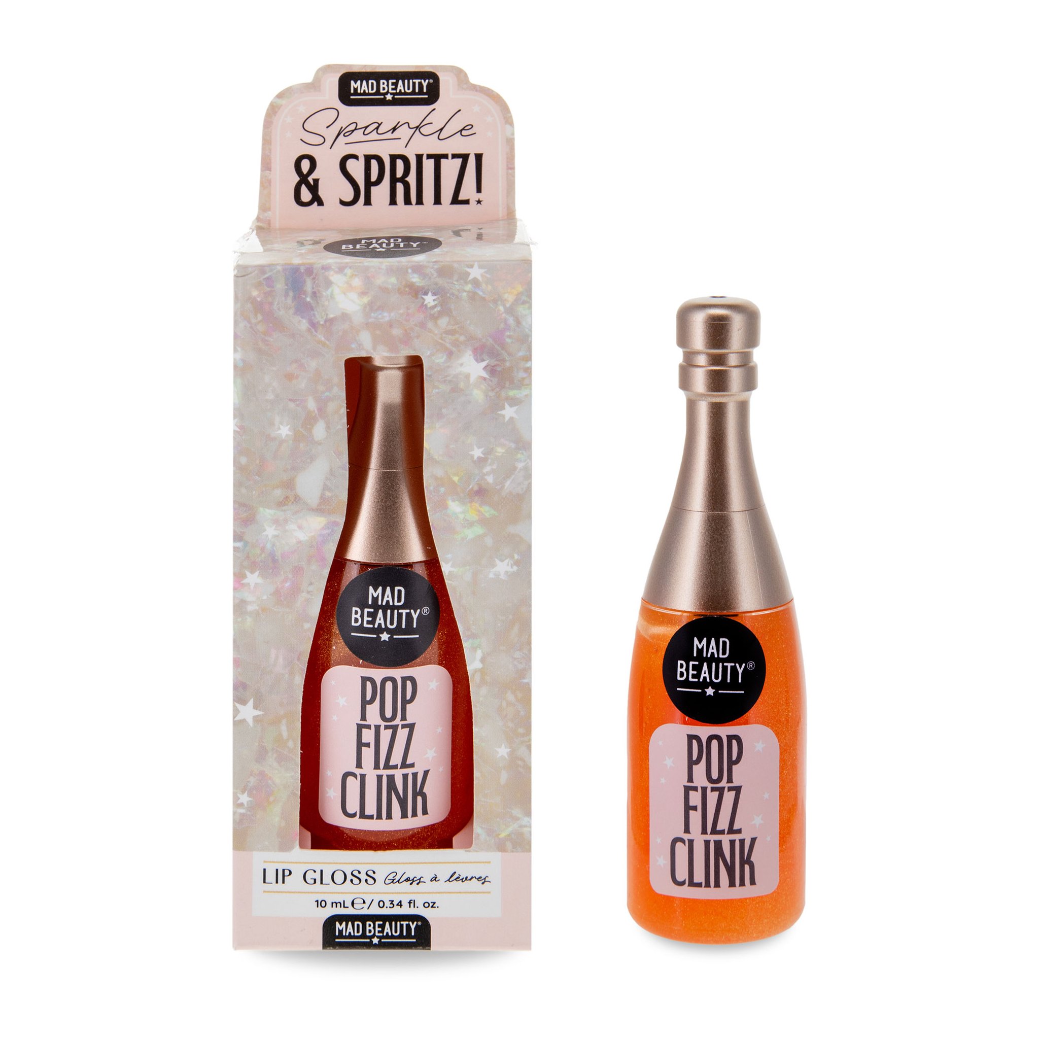 Lipgloss-Flakon Pop Fizz Clink neben der Schachtel