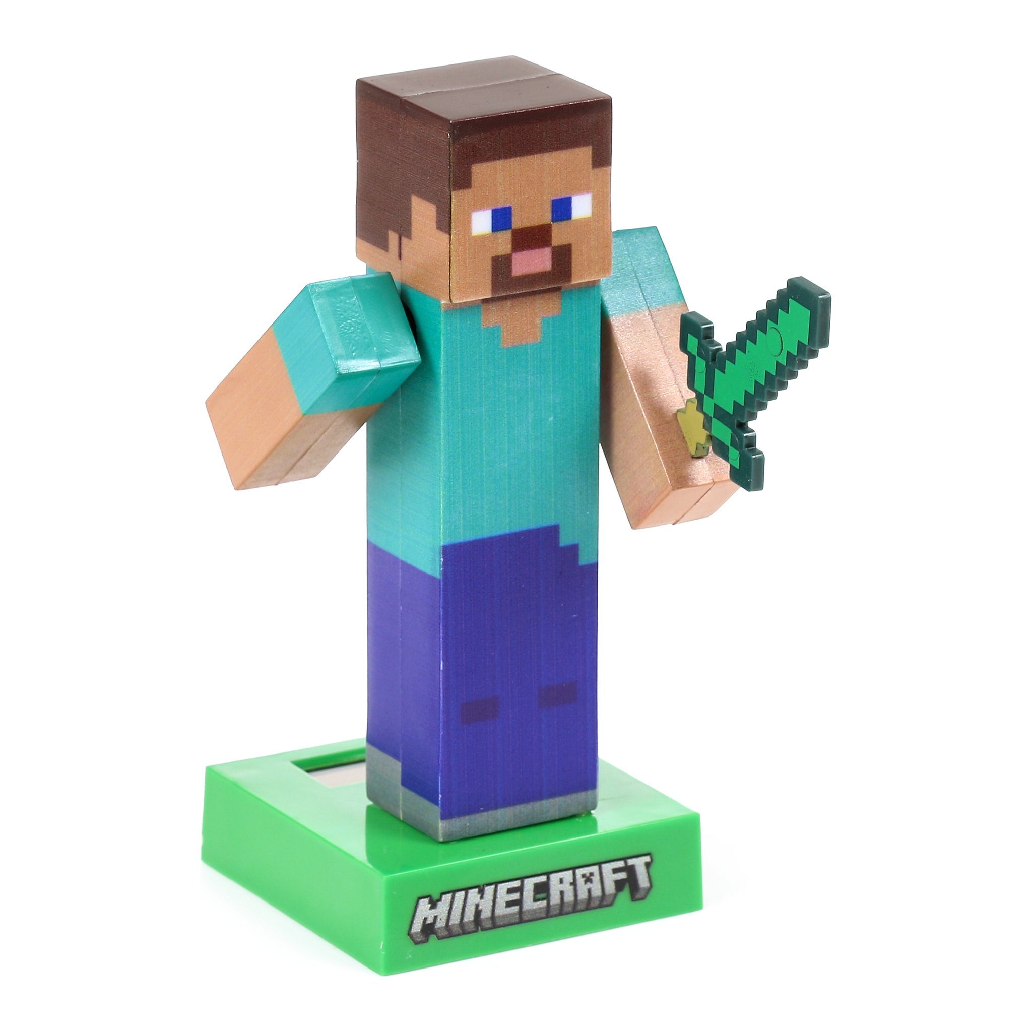 Figurine solaire Minecraft Steve avec epee en diamant, de face
