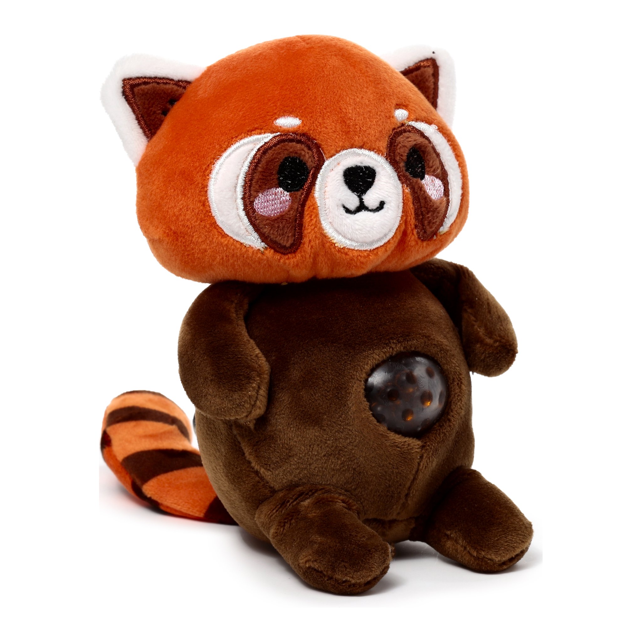 Roter-Panda-Plueschstressball mit Glitzerkugel im Bauch