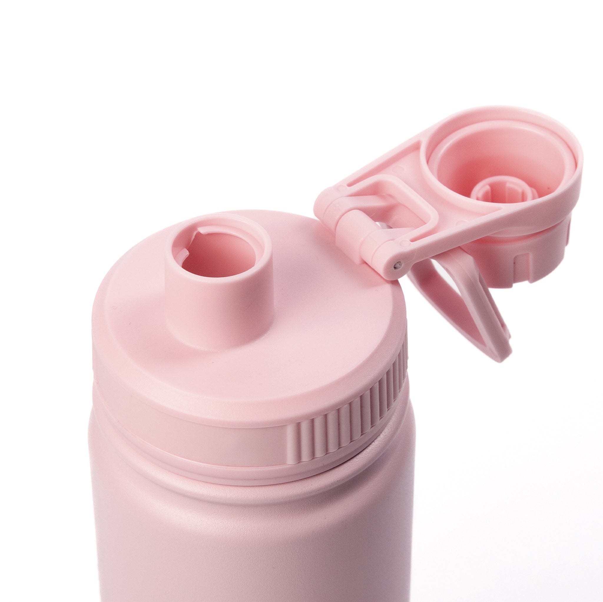Close-up of the open drinking cap on the lid of the Little My thermal bottle