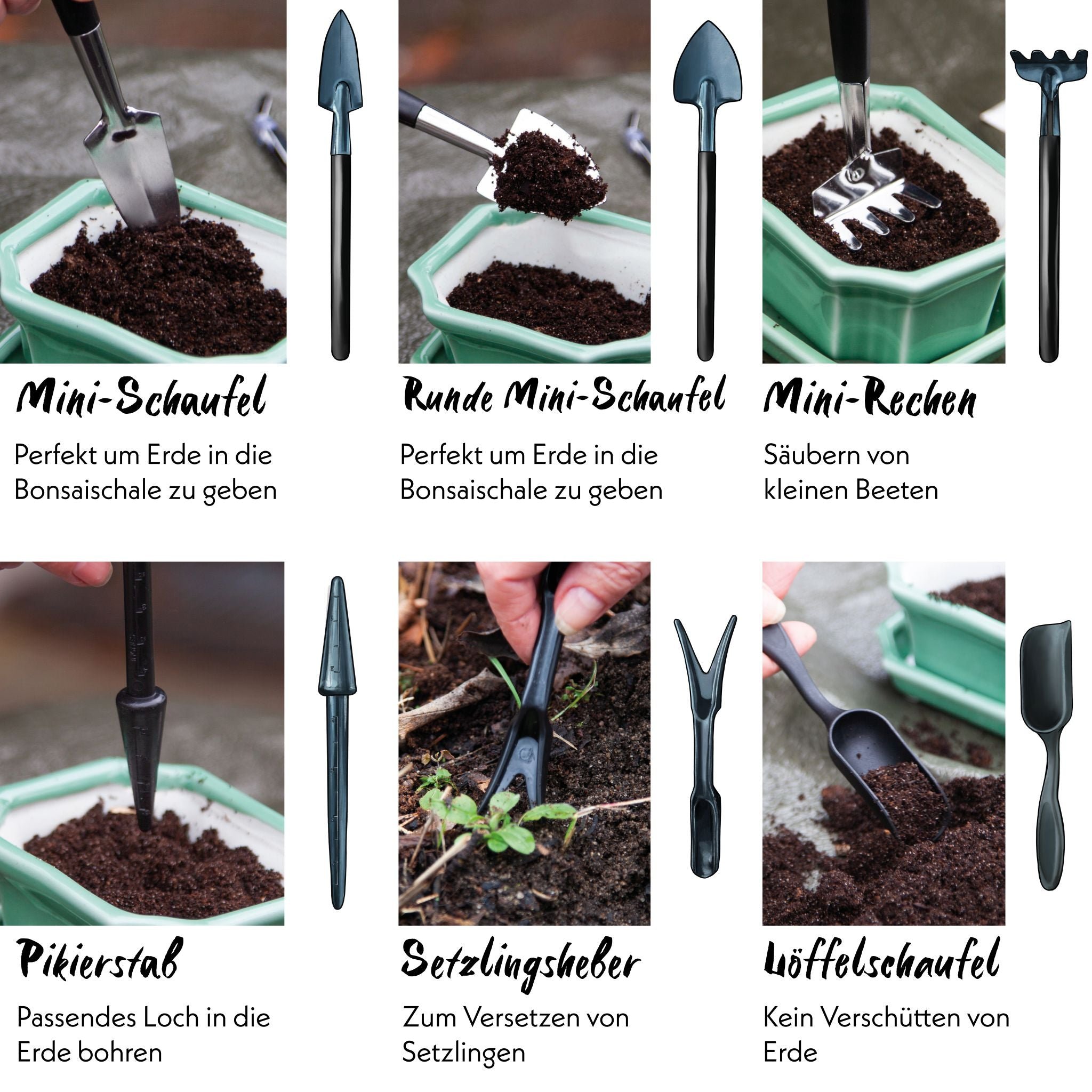 Bonsai Werkzeug-Set Tools mit Beschreibungen