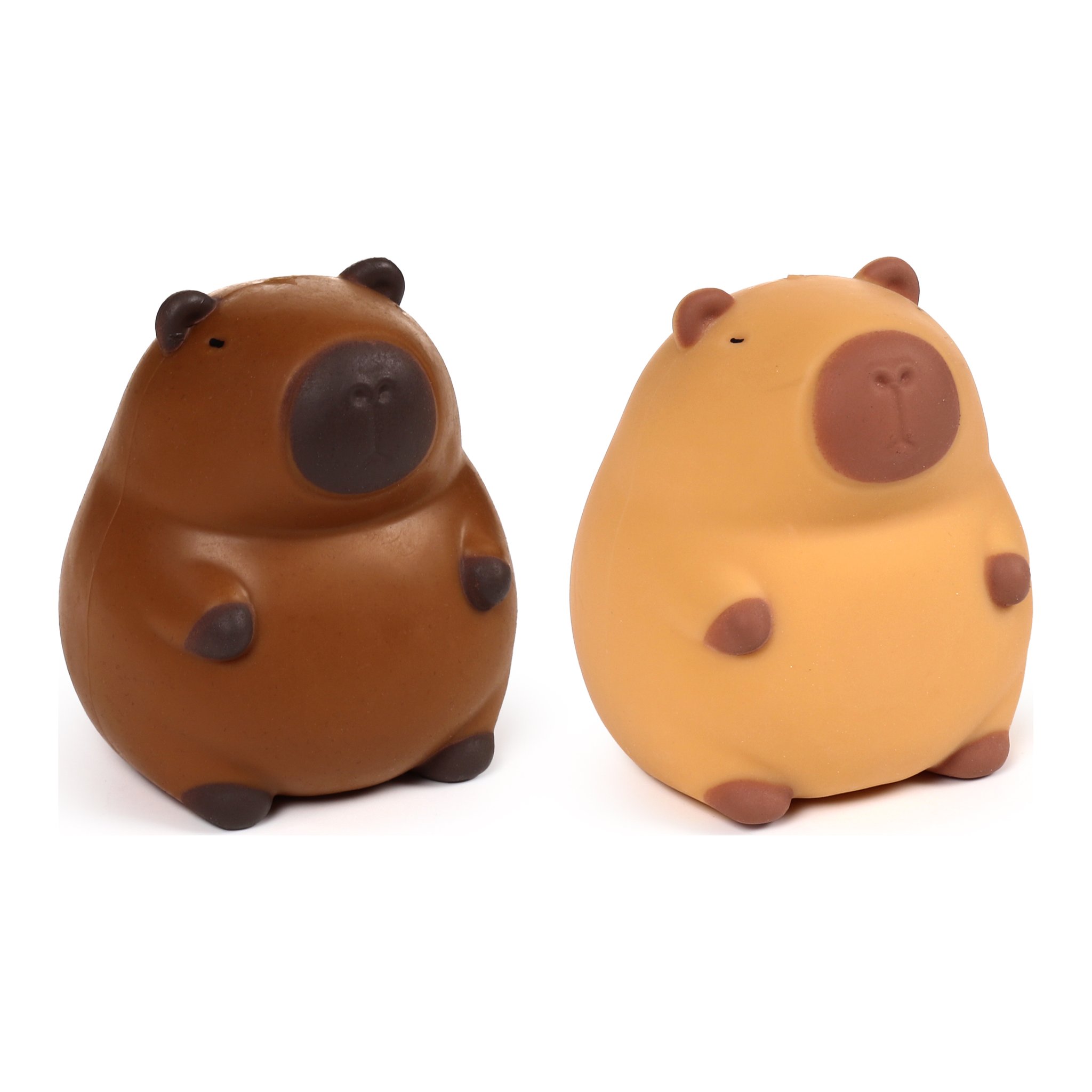 Brauner und heller Capybara-Stressball nebeneinander