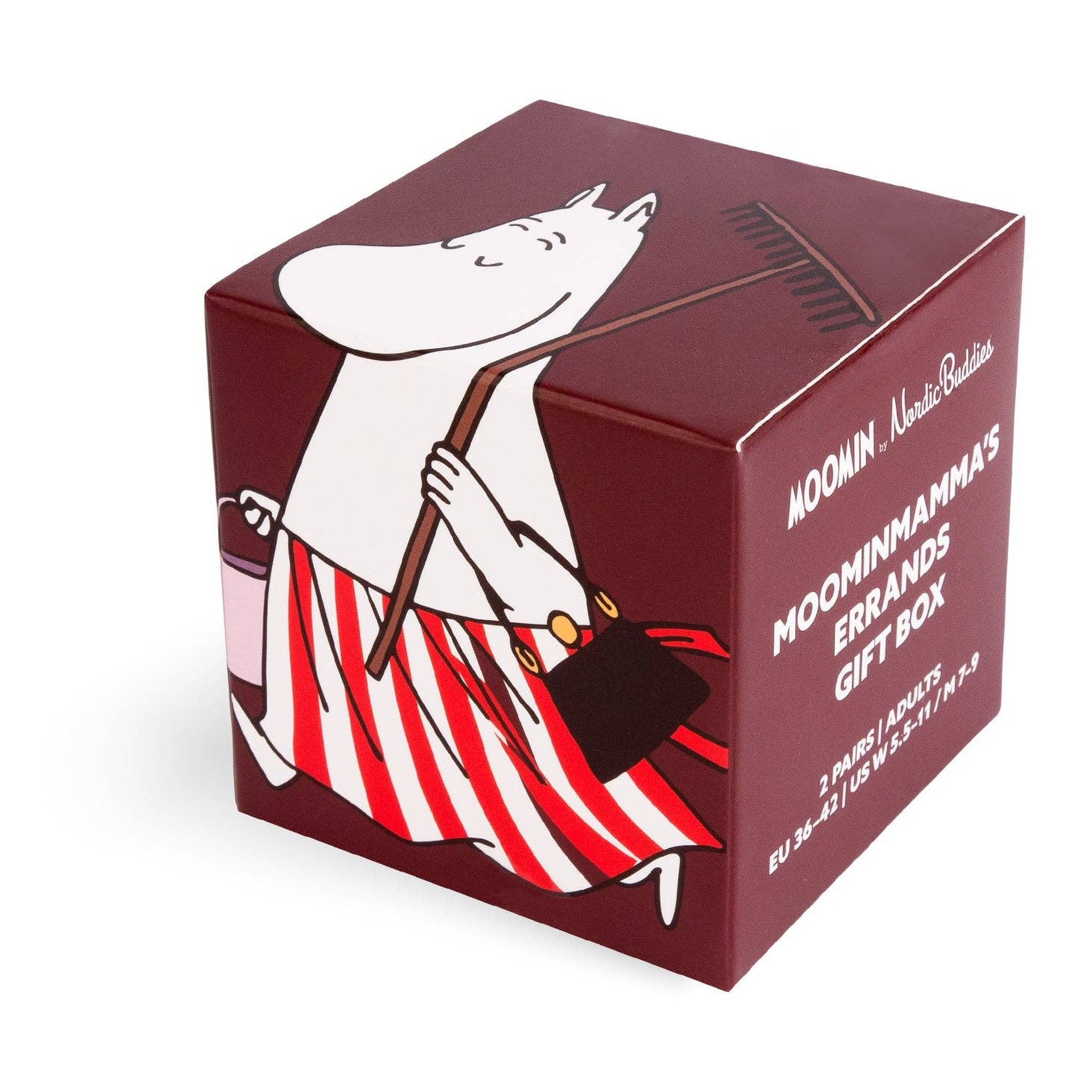 Scatola regalo a cubo rosso scuro delle calze Moomin