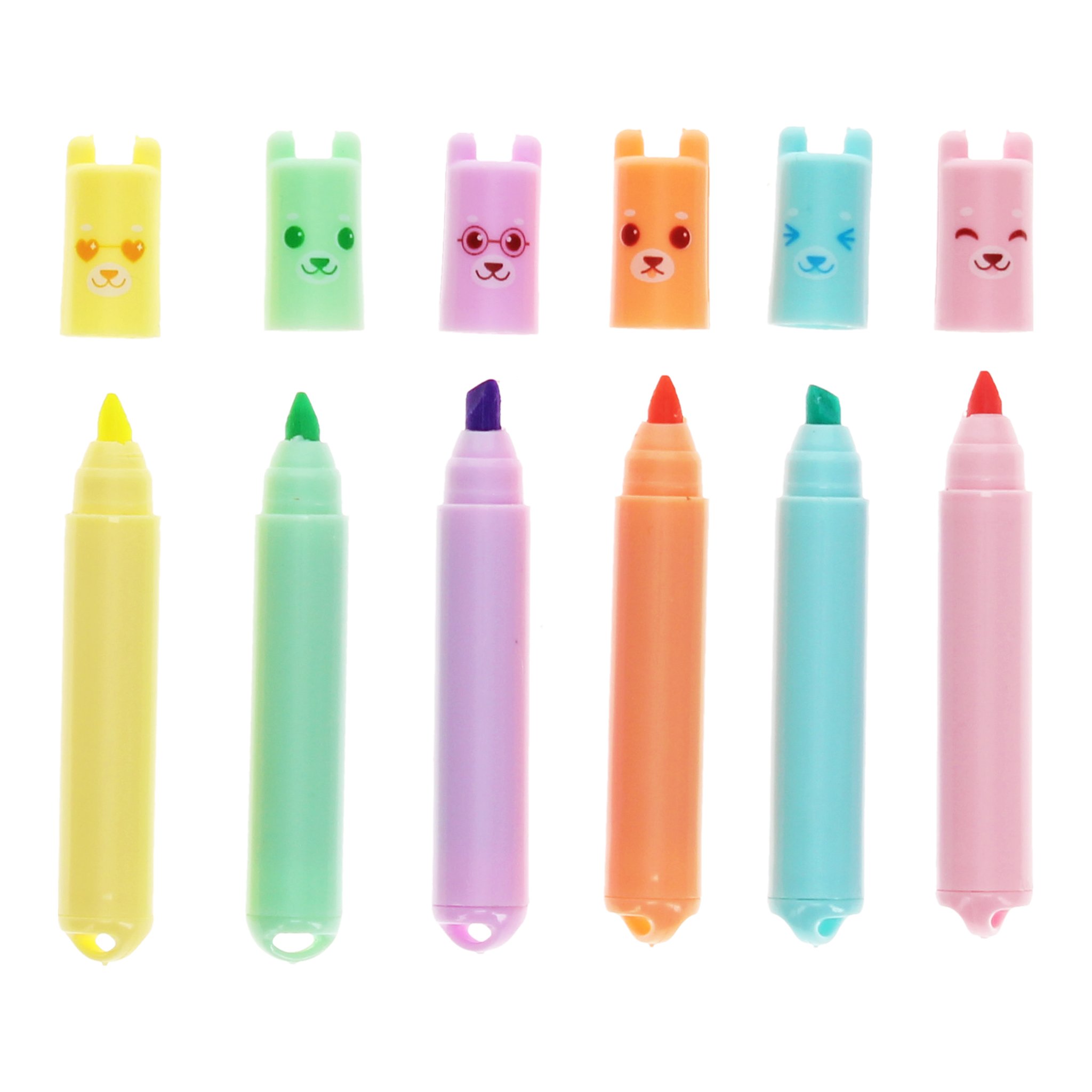 Mini surligneurs ours sans capuchons, pointes biseautées visibles