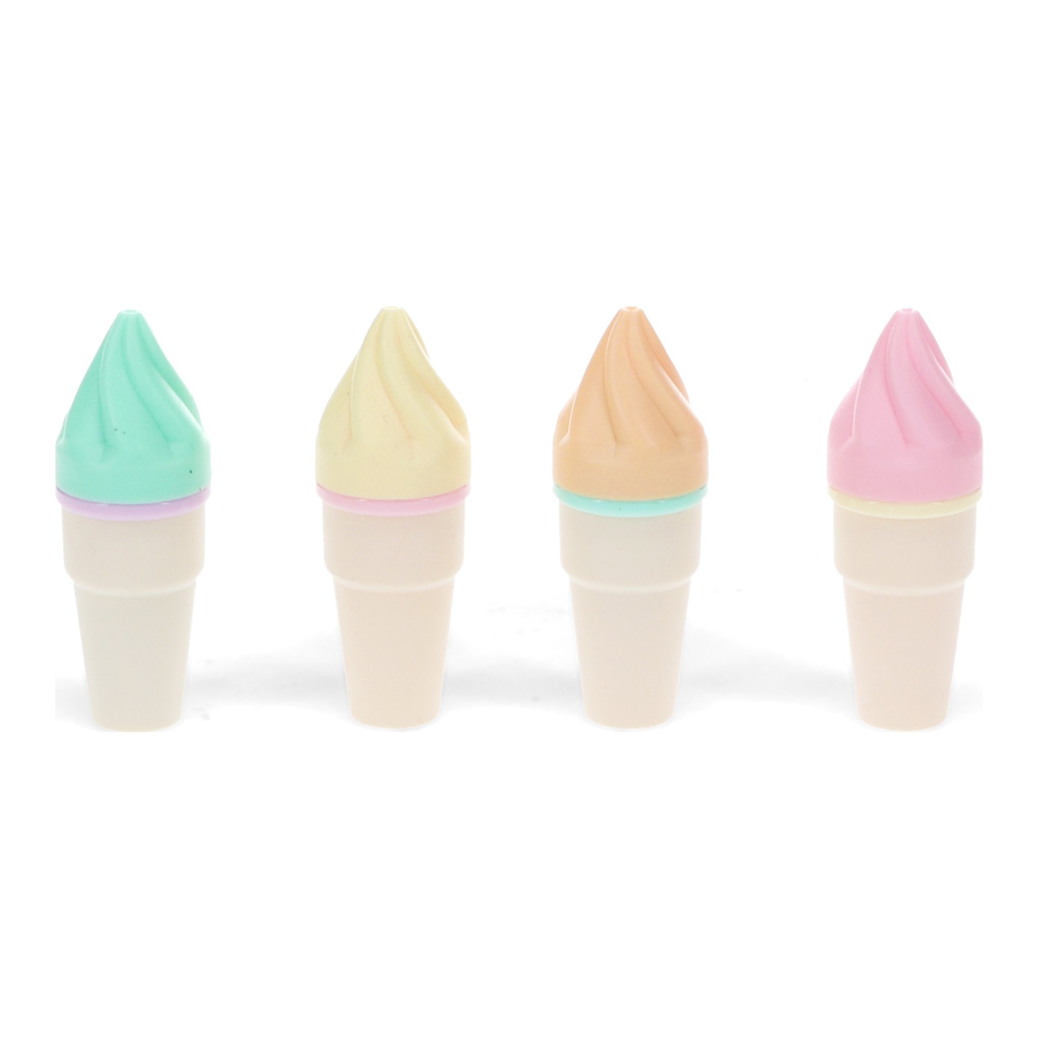 Die vier Mini-Textmarker Eiswaffel mit Softeis-Kappen in Mint, Vanille, Pfirsich und Rosa