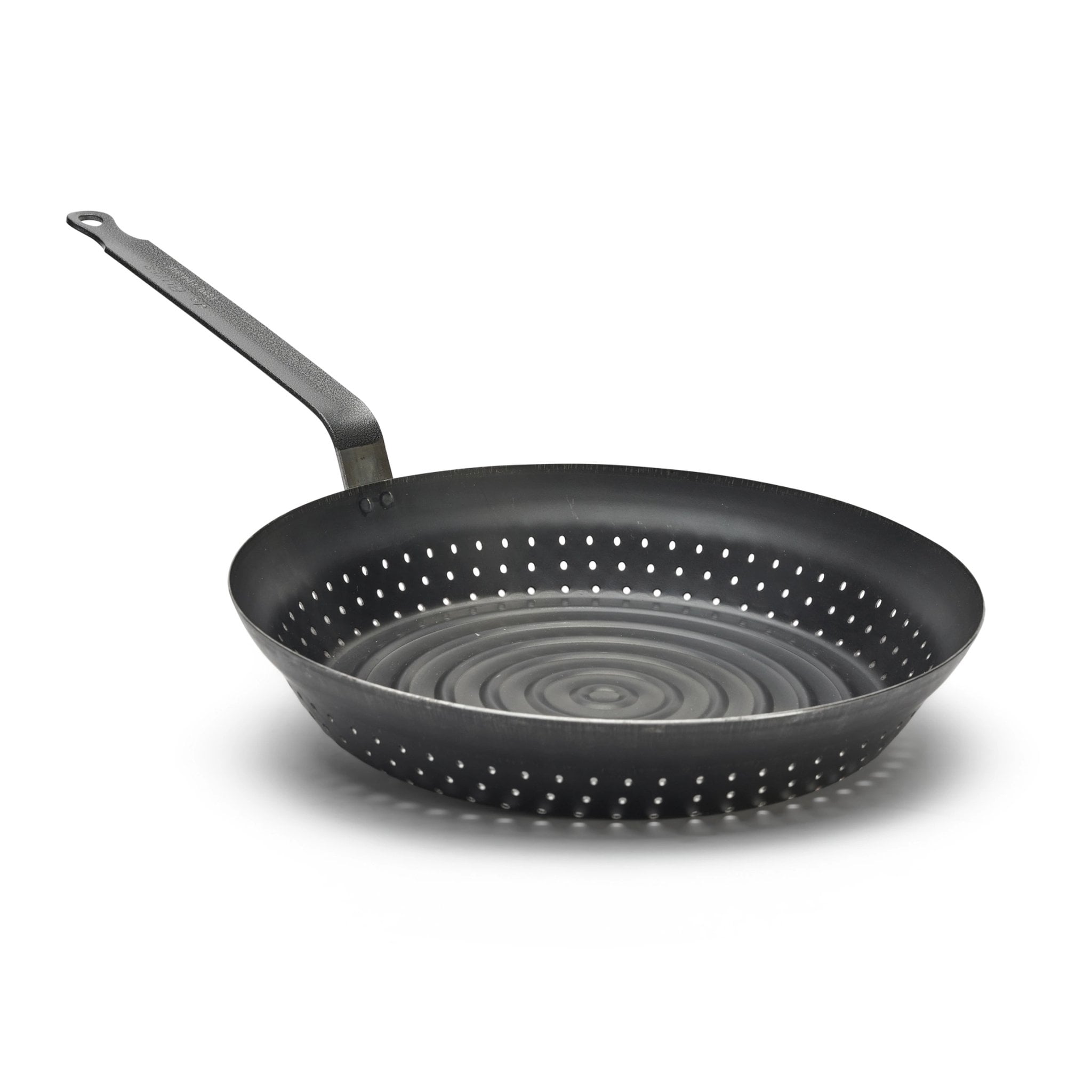 28 cm chestnut pan seen from the other side with its welded steel handle