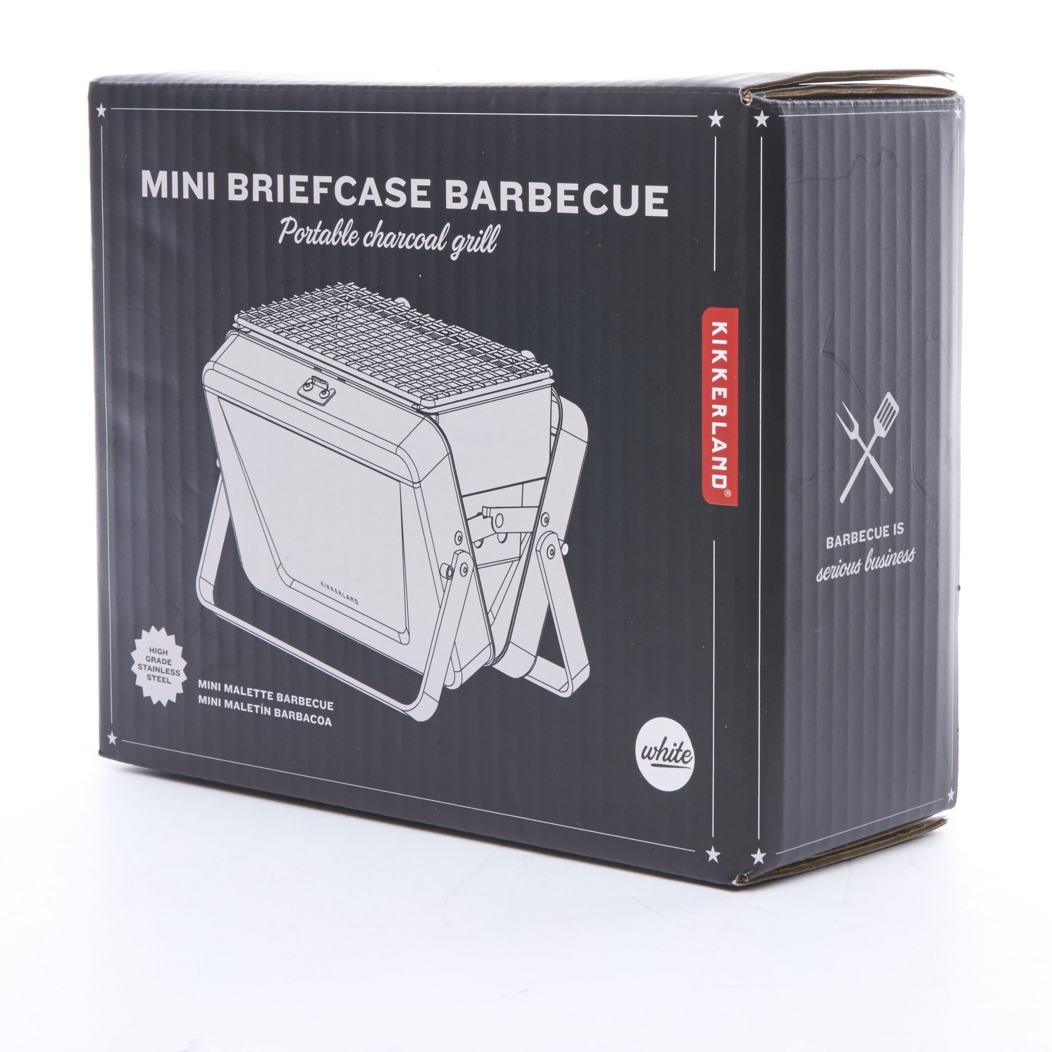 Mini-Koffergrill – Kikkerland Verpackung Schrägansicht