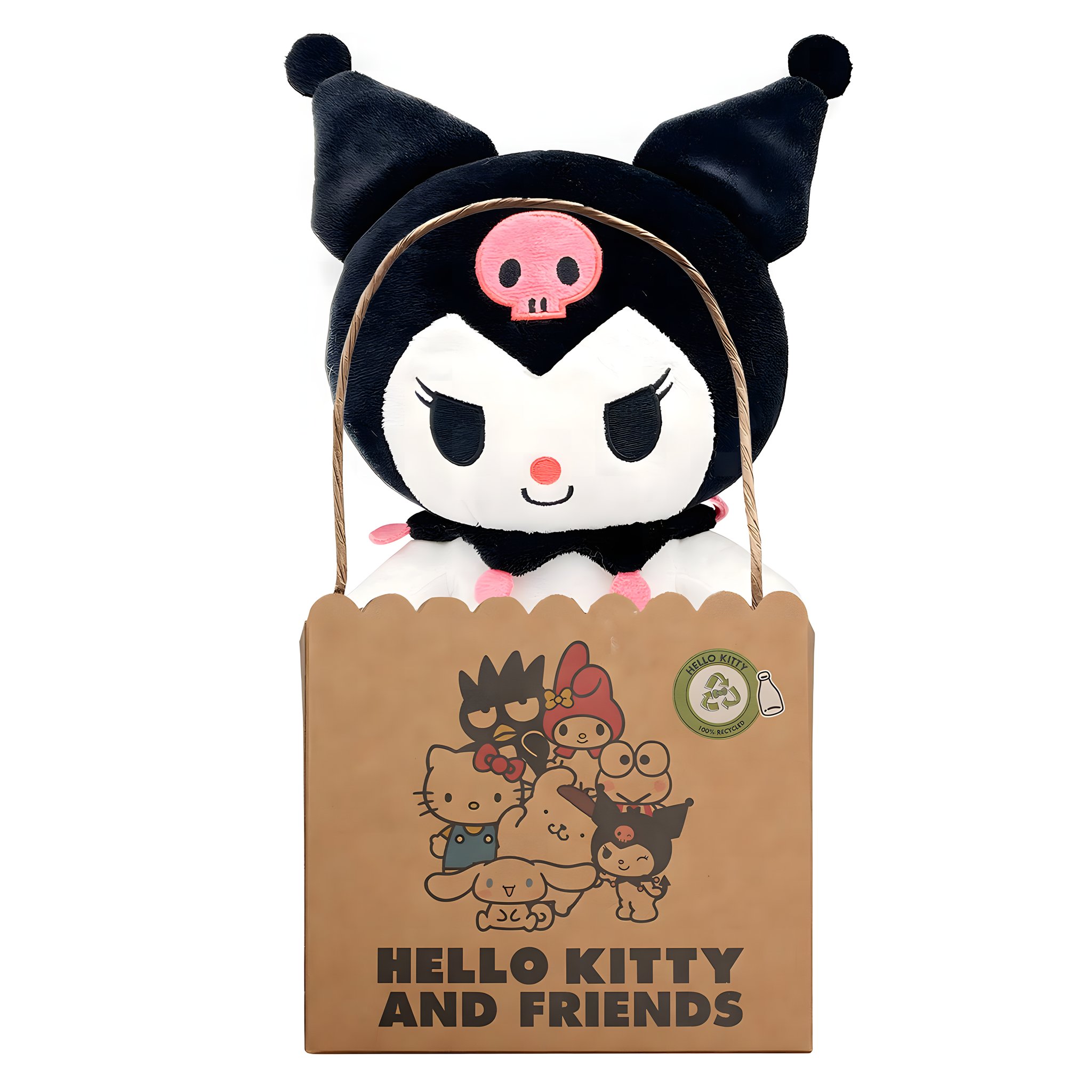 Kuromi Plüsch in der braunen Karton-Geschenktasche «Hello Kitty and Friends» mit Kordelhenkel