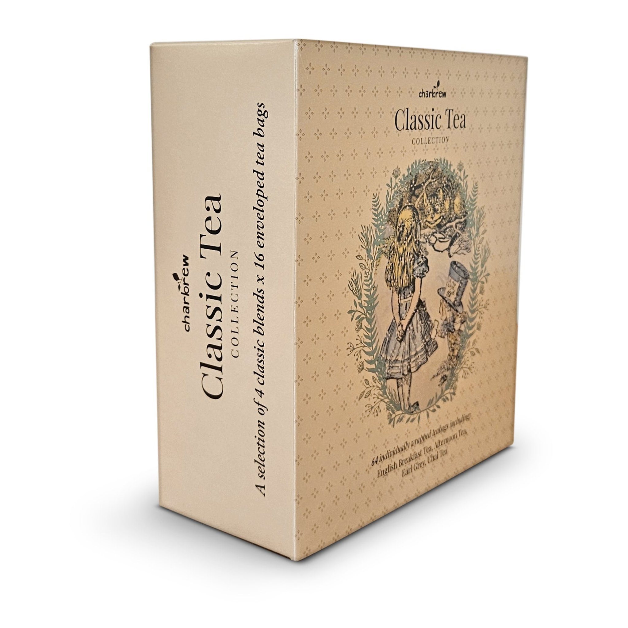Alice in Wonderland tea gift set at an angle showing the labelled spine