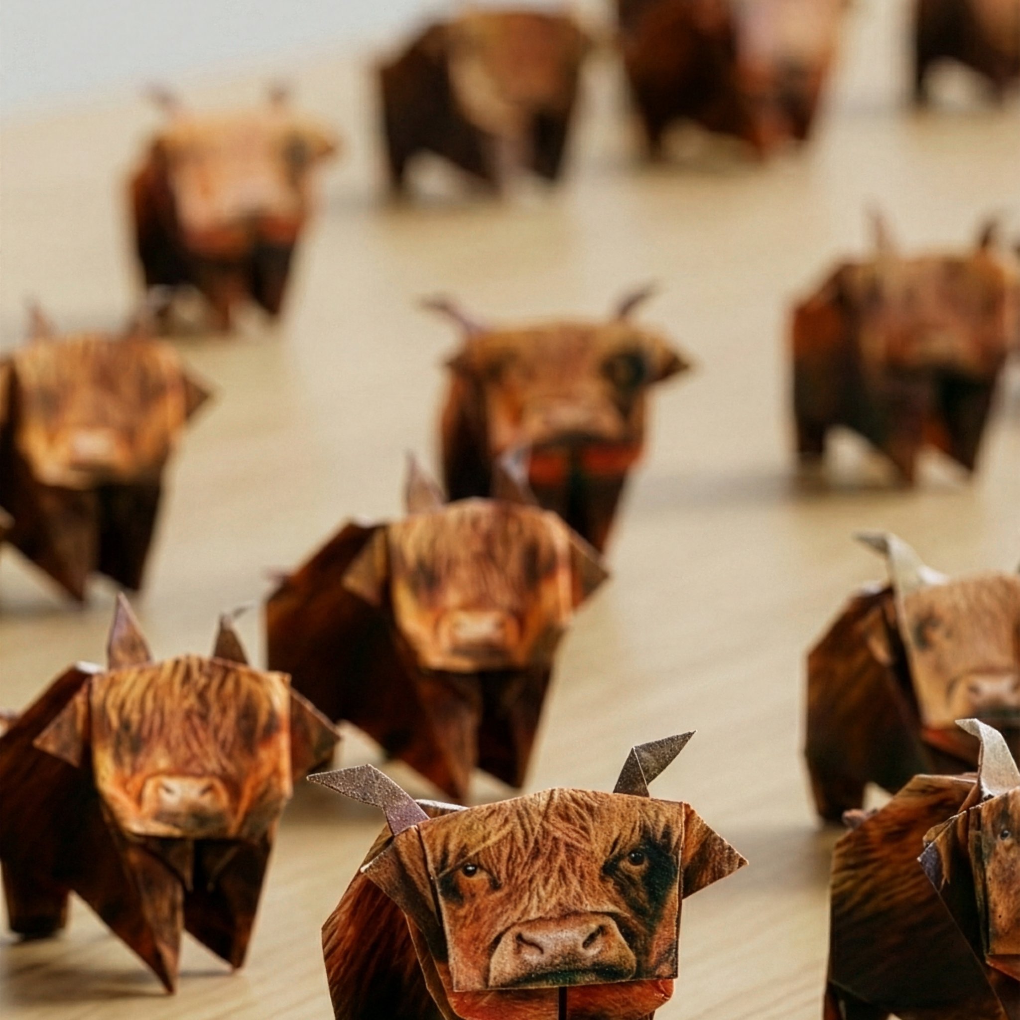 Paper Highland Cows origami set – herd of folded highland cows