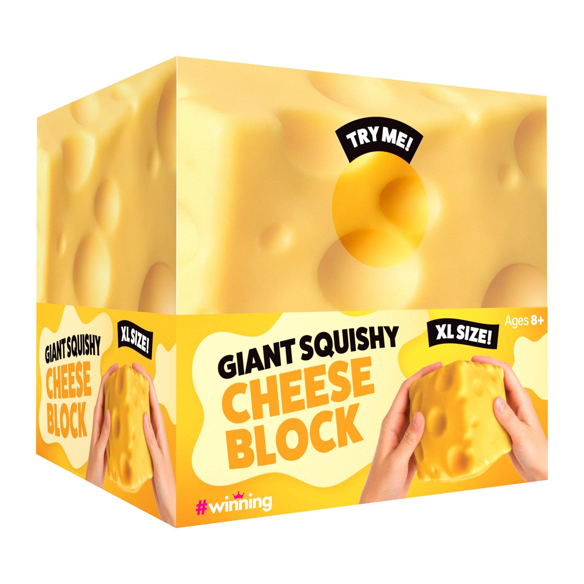 Emballage du Giant Squishy Cheese Block en forme de cube de fromage