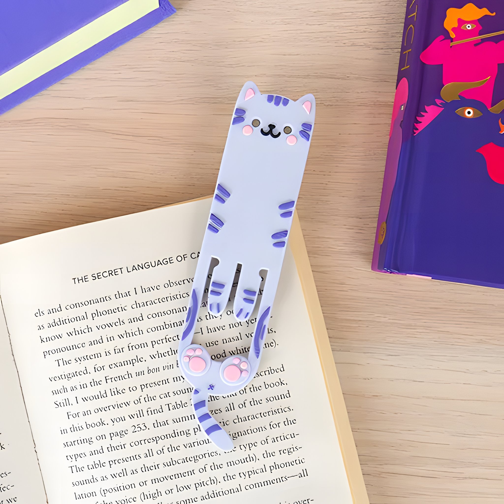 Cat Reading Light and Bookmark on book