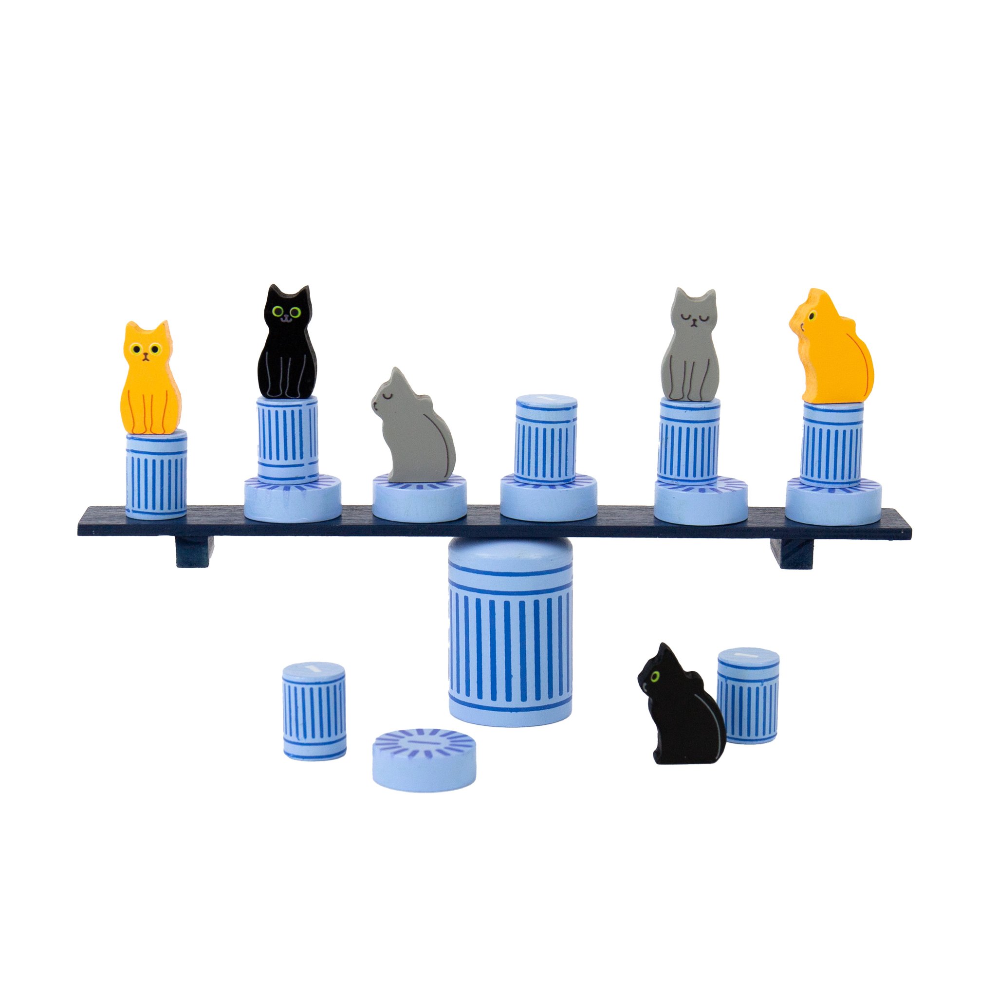 Strassenkatzen Balance-Spiel aus Holz mit Katzen-, Mülltonnen- und Vorsprung-Figuren