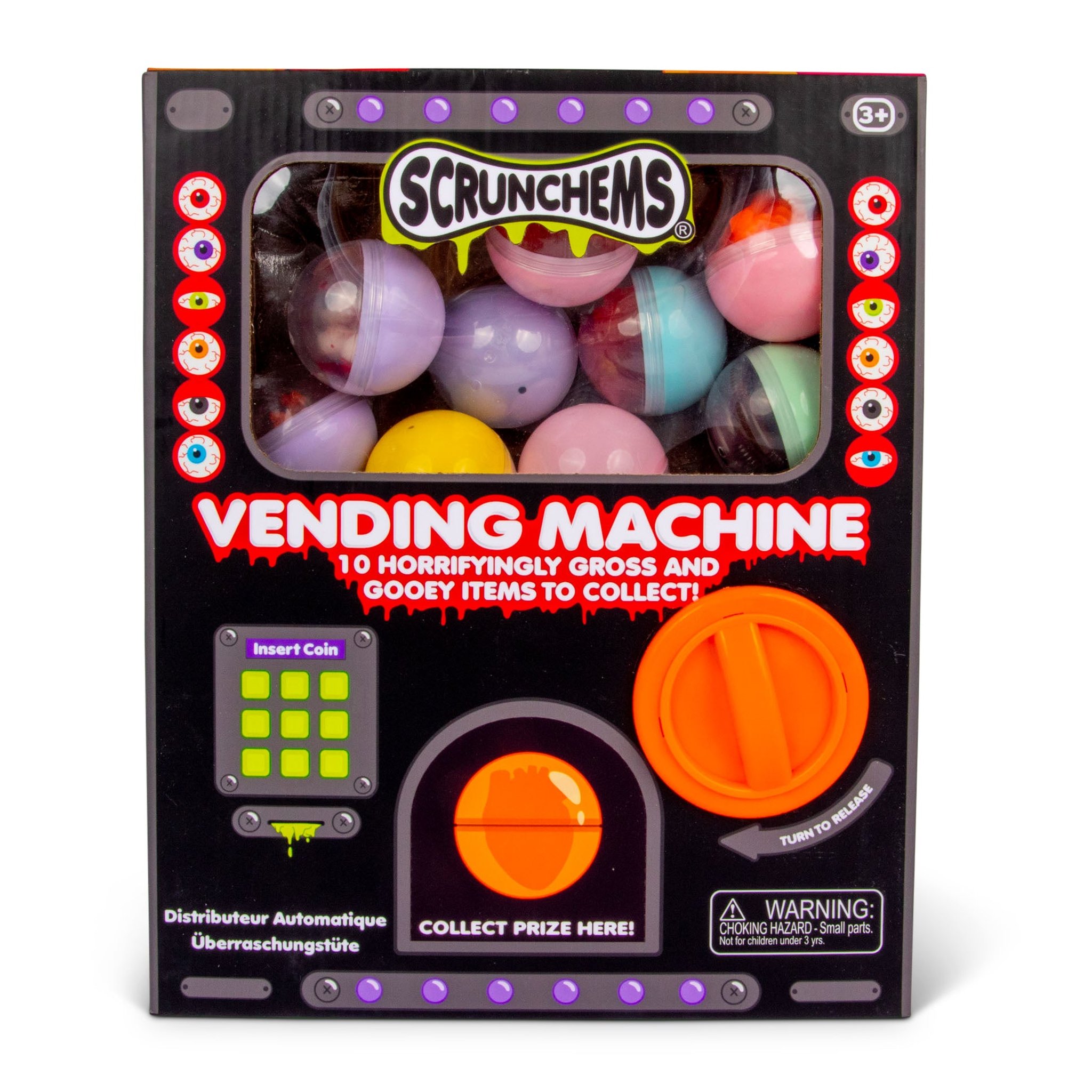 Horror Vending Machine di Scrunchems: distributore di cartone con vetrina, manopola e sportello