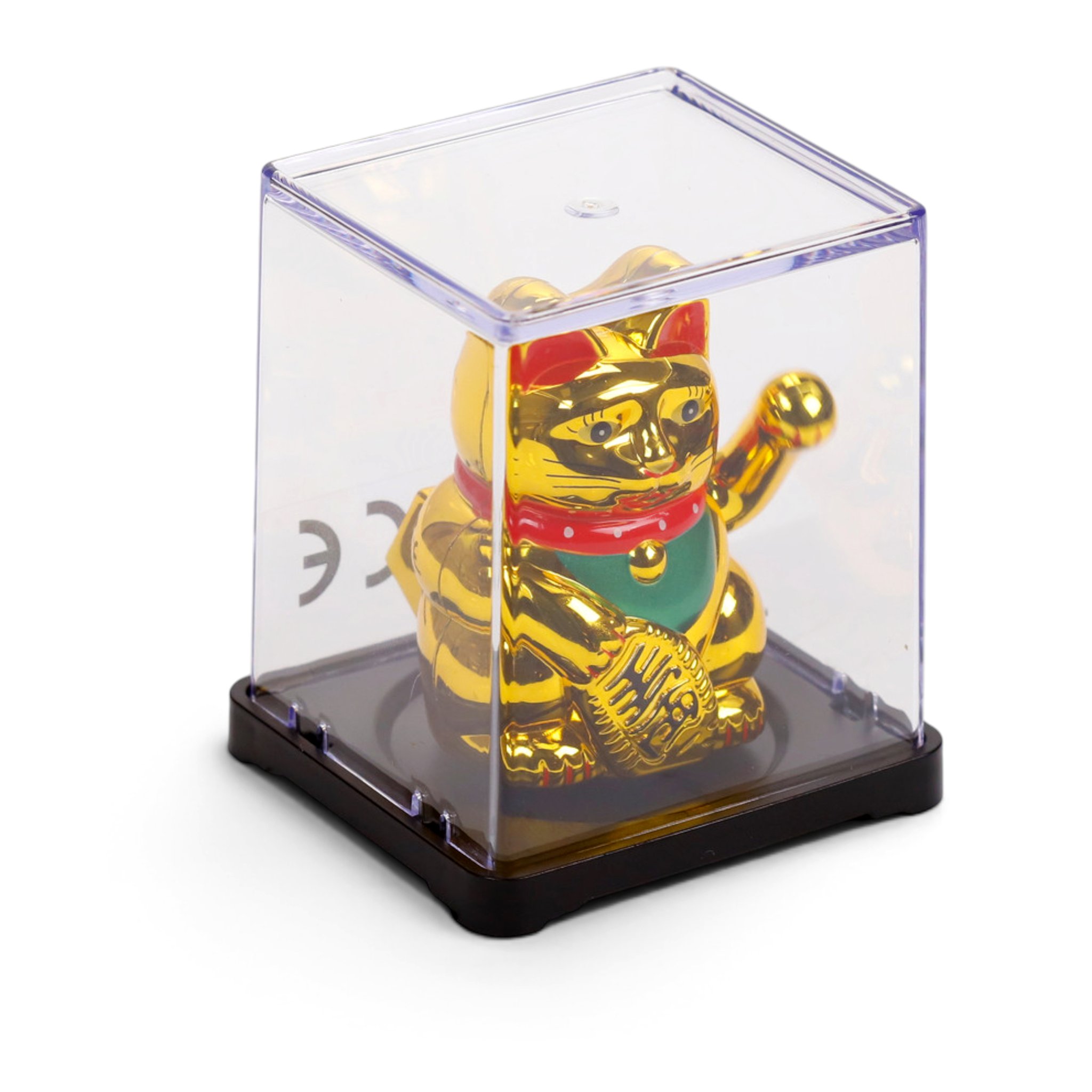 Goldene Winkekatze in der Klarsichtbox