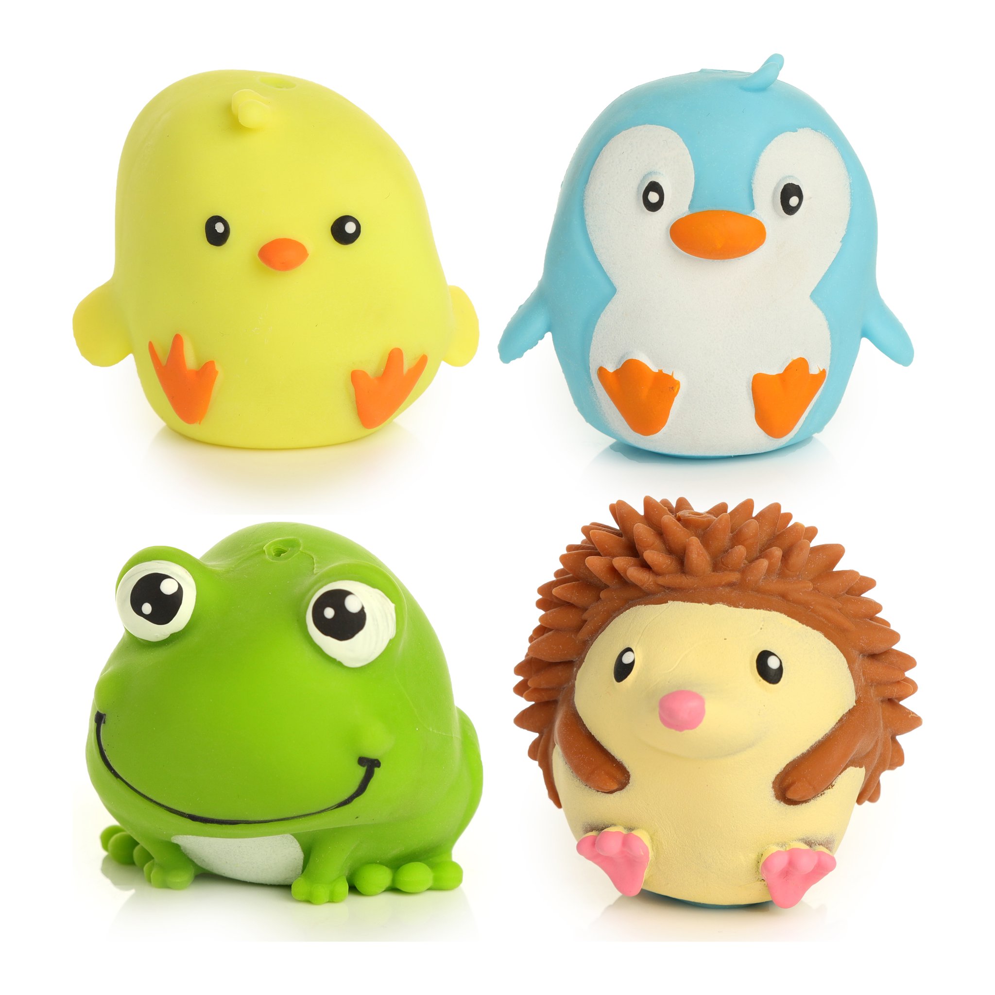 Vier Flip-Tiere: Kueken, Pinguin, Frosch und Igel