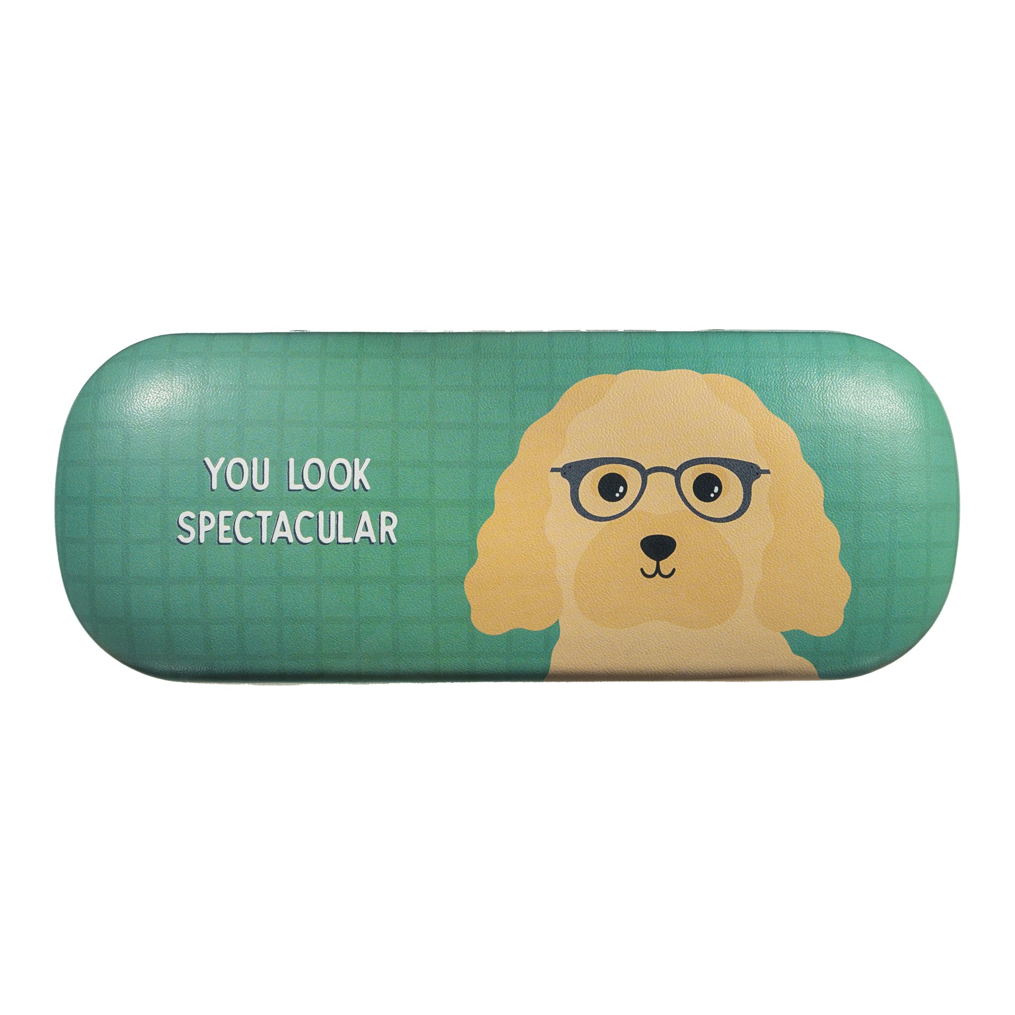 Étui à lunettes cockapoo détouré, étui rigide vert avec chien à lunettes