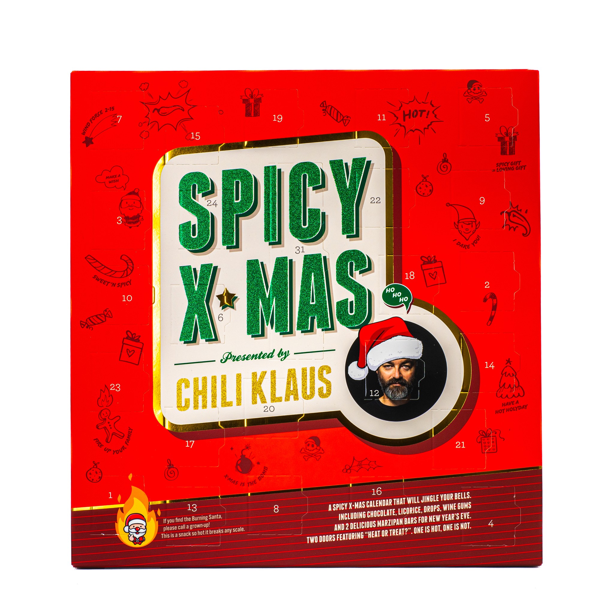 Scharfer Adventskalender Spicy X-Mas 2026 von Chili Klaus, Frontansicht