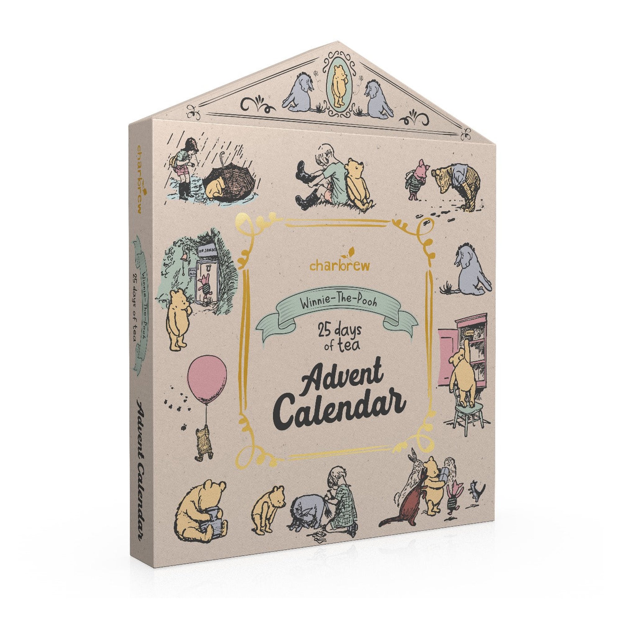 Fronte del calendario dell'Avvento del tè con Winnie the Pooh e i suoi amici