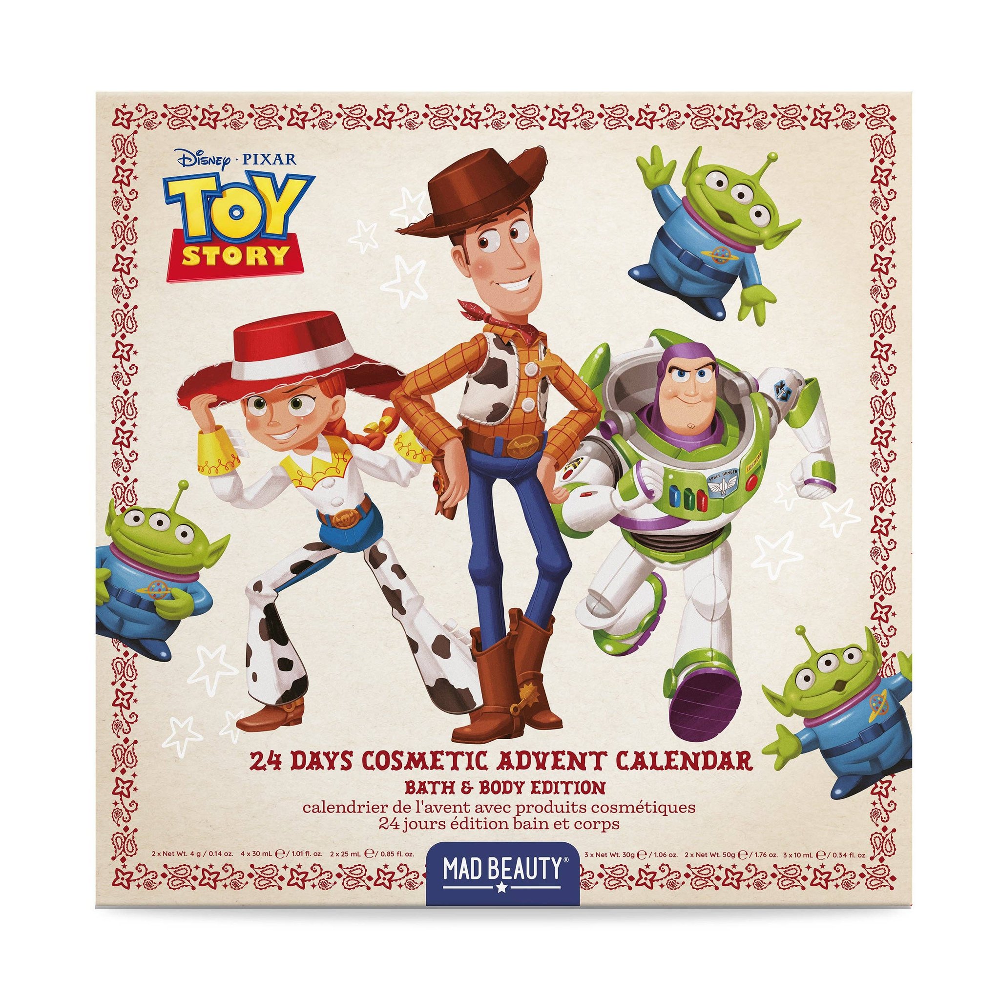 Kalenderbox des Toy Story Adventskalenders Bath & Body im Vintage-Western-Design